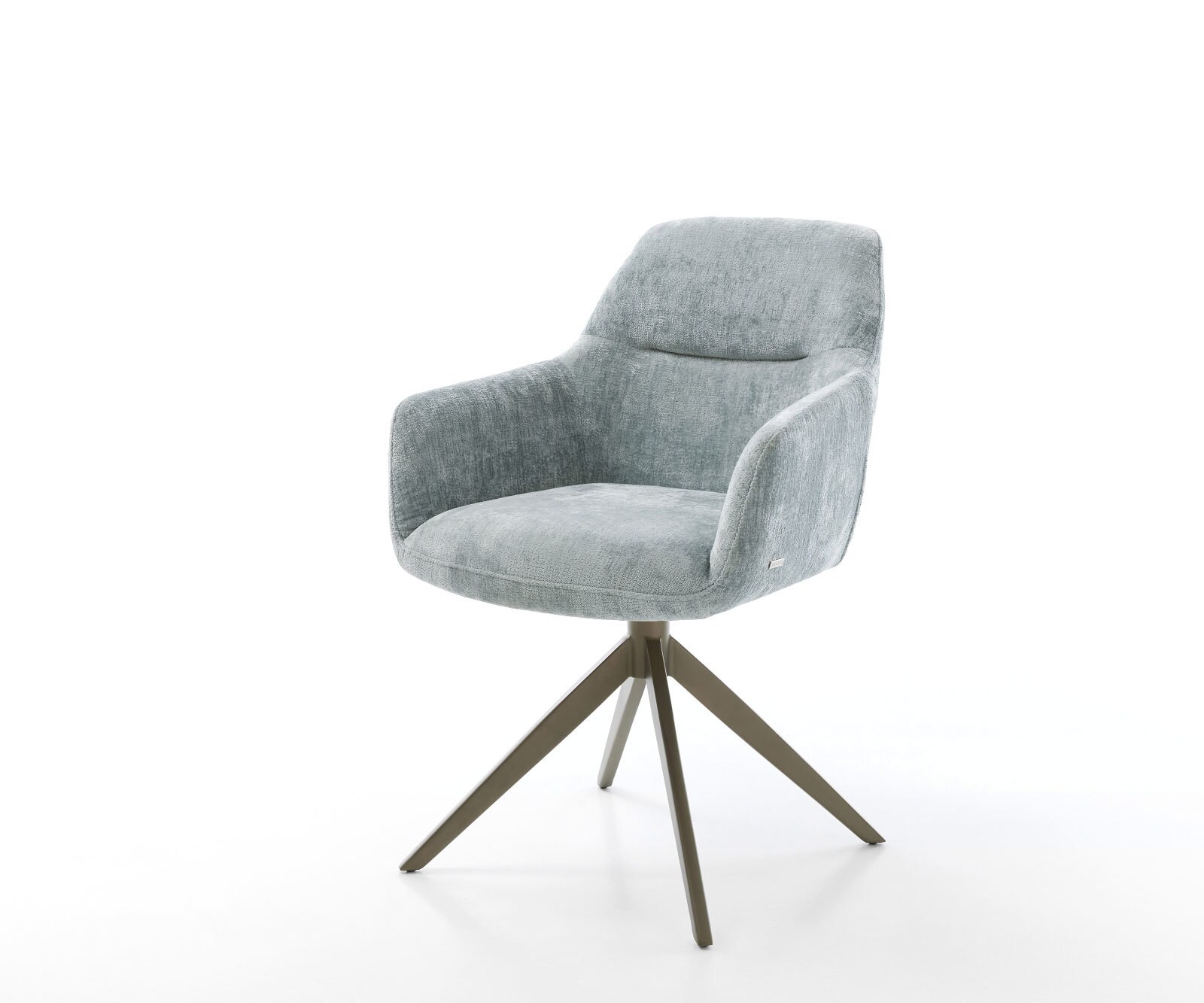 Chaise-pivotante Pejo-Flex chenille bleu pastel pied croisé large aspect titane pivotement sur 360° fonction bascule ressorts ensachés