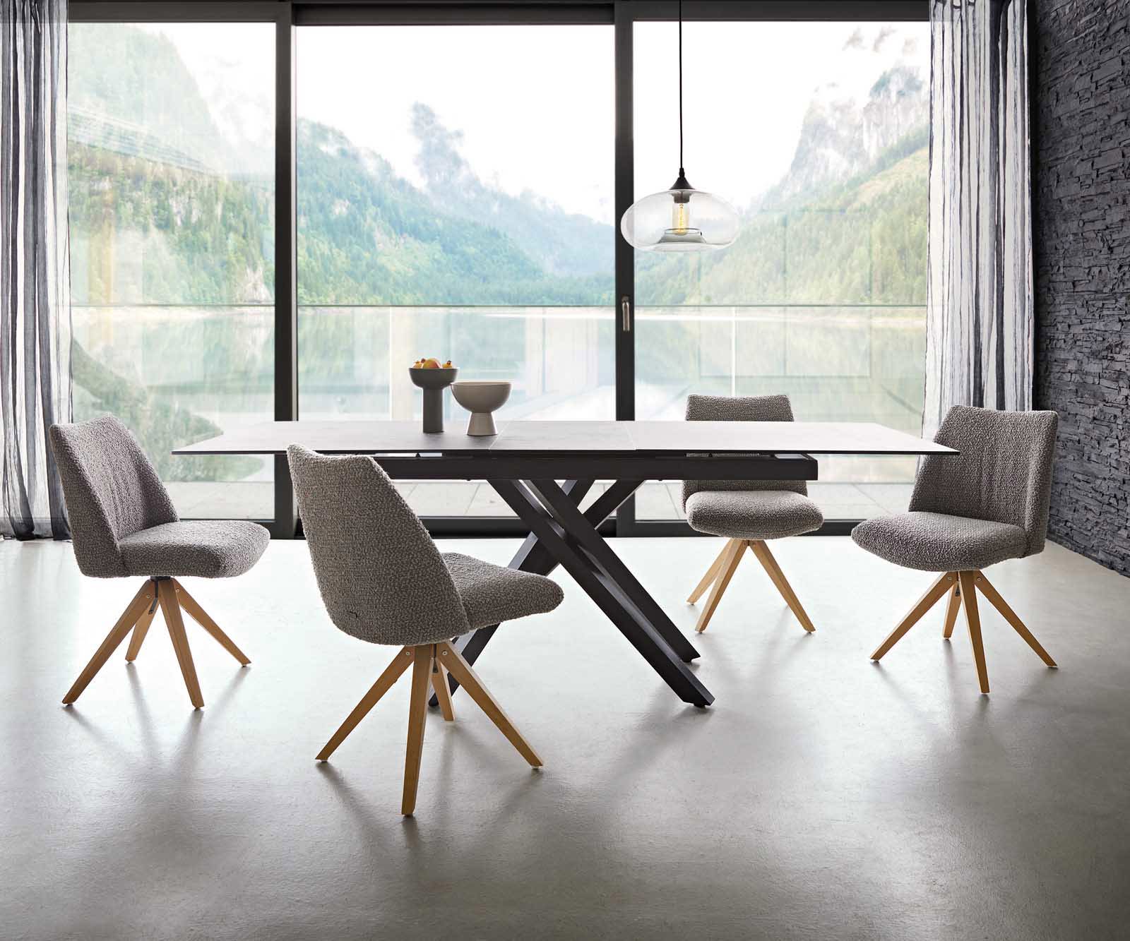 Chaise-pivotante Elso-Flex bouclé gris argenté pied en bois angulaire naturel pivotement sur 180° ressorts ensachés 5 Chaise-pivotante Elso-Flex bouclé gris argenté pied en bois angulaire naturel pivotement sur 180° ressorts ensachés 5