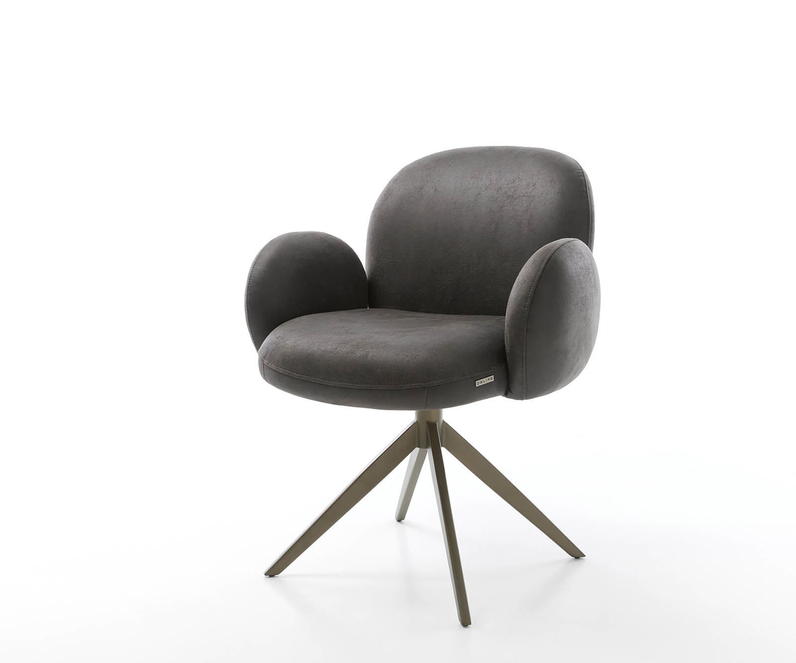 Chaise-pivotante Nube-Flex avec accoudoirs microvelours anthracite vintage pied croisé large aspect titane pivotement sur 360° ressorts ensachés 1