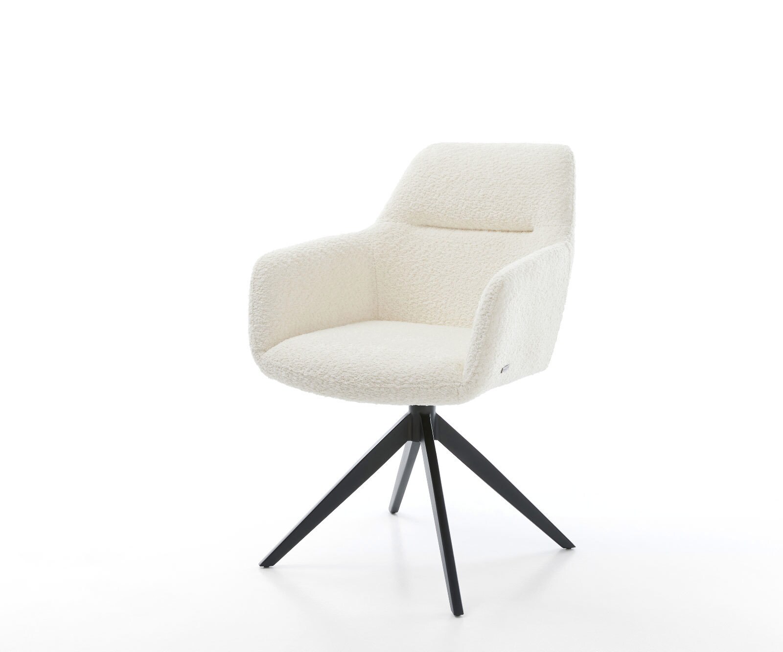 Chaise-pivotante Pejo-Flex bouclé blanc pied croisé large noir pivotement sur 360° fonction bascule ressorts ensachés