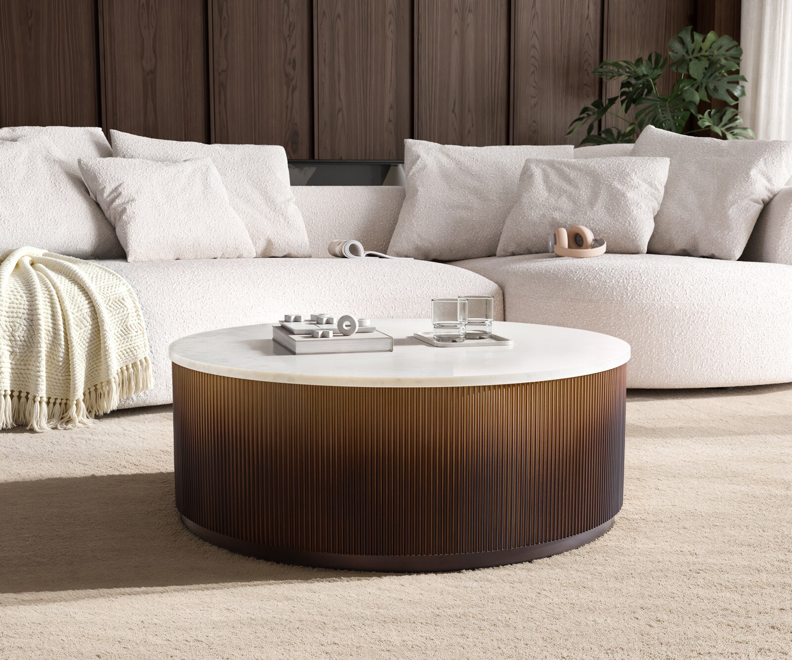 Table-basse Fiorano 90 x 90 cm Marbre blanc Métal doré Finition Fusion 3