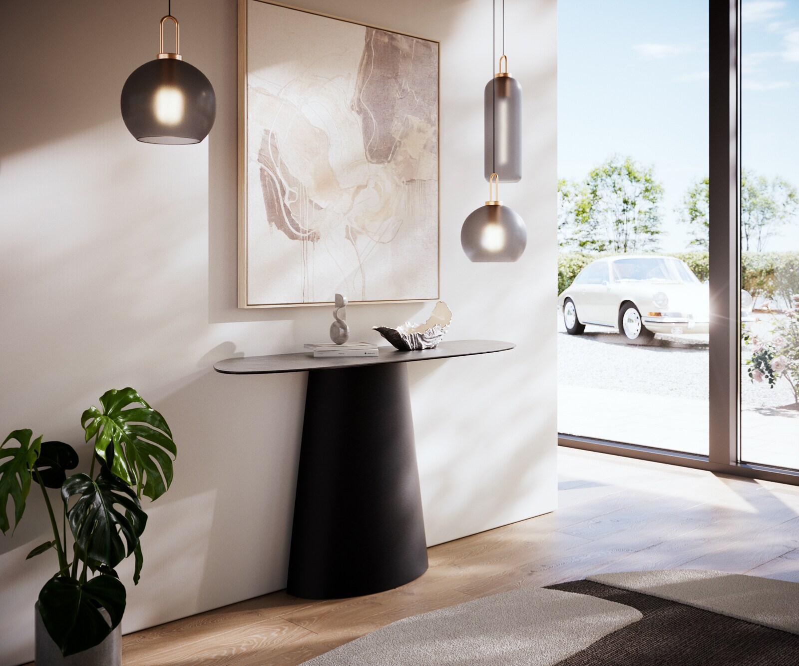 Table console Edge Organique 140x40 cm Céramique Béton Gris Conos Métal Noir 6
