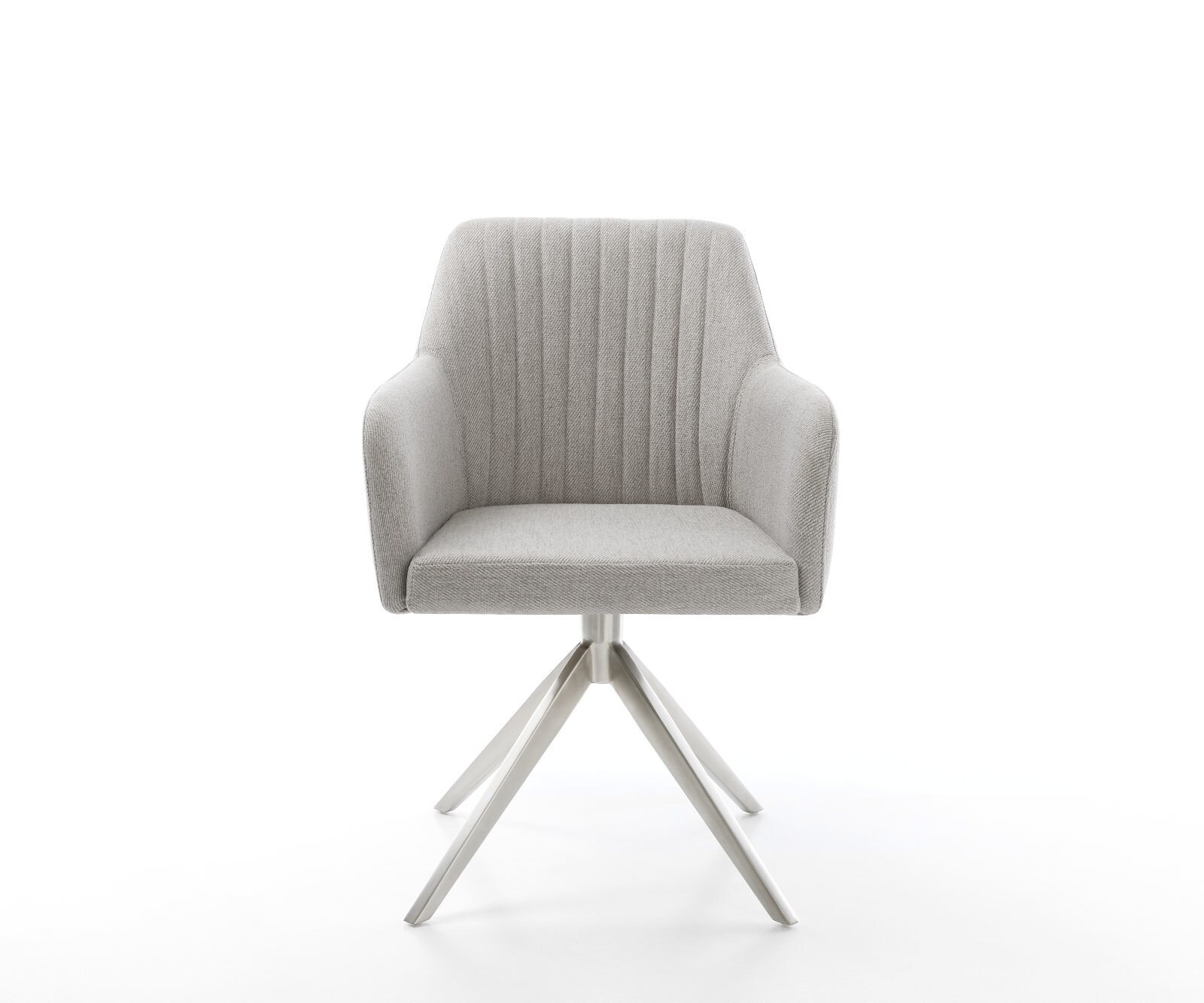 Chaise-de-salle-à-manger Greg-Flex rayures gris clair pied croisé large acier inoxydable brossé ressorts ensachés 2