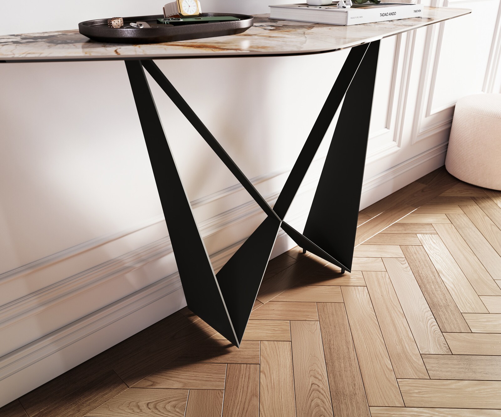 Console Edge Polygonal 140x50 cm Céramique Patagonia Poliert Spios Métal Noir 6