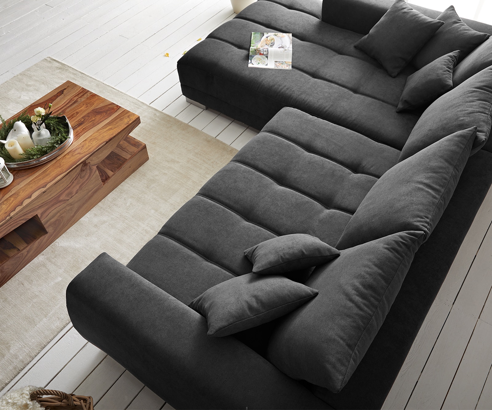 Canapé-panoramique Josea 300x220 cm microfibre noir recamière à gauche 5 Canapé-panoramique Josea 300x220 cm microfibre noir recamière à gauche 5
