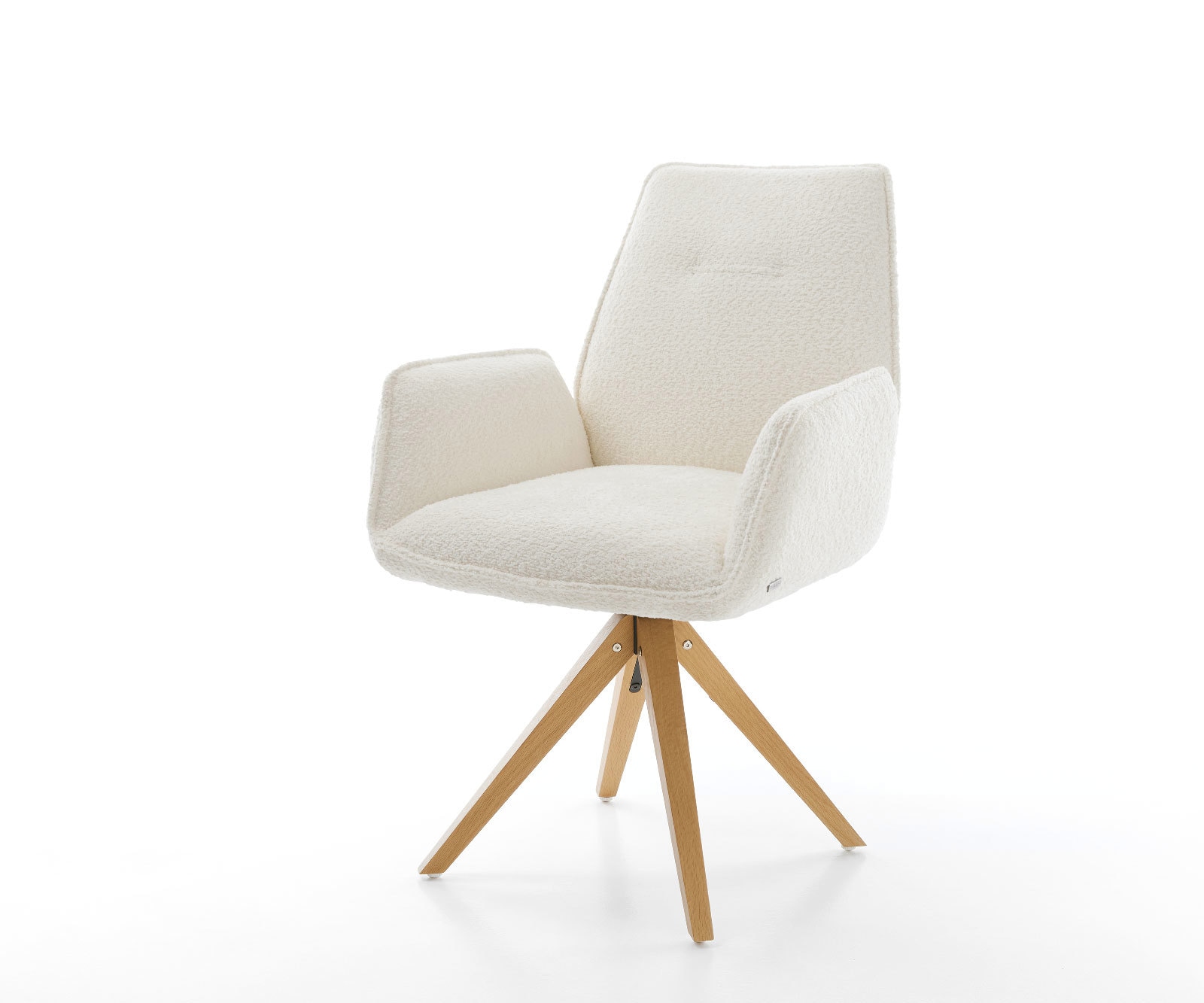 Chaise-de-salle-à-manger Zoa-Flex bouclé blanc pied en bois angulaire naturel ressorts ensachés Chaise-de-salle-à-manger Zoa-Flex bouclé blanc pied en bois angulaire naturel ressorts ensachés