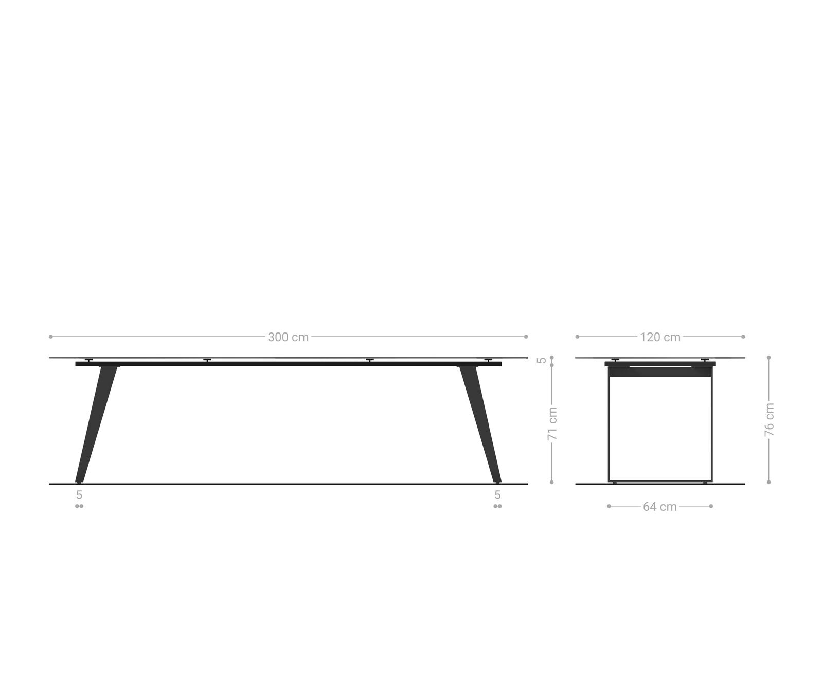 Table à manger Edge Boot 300x120 cm Céramique Laminam® Sabbia Eichefarbig Métal Schräg Noir 7