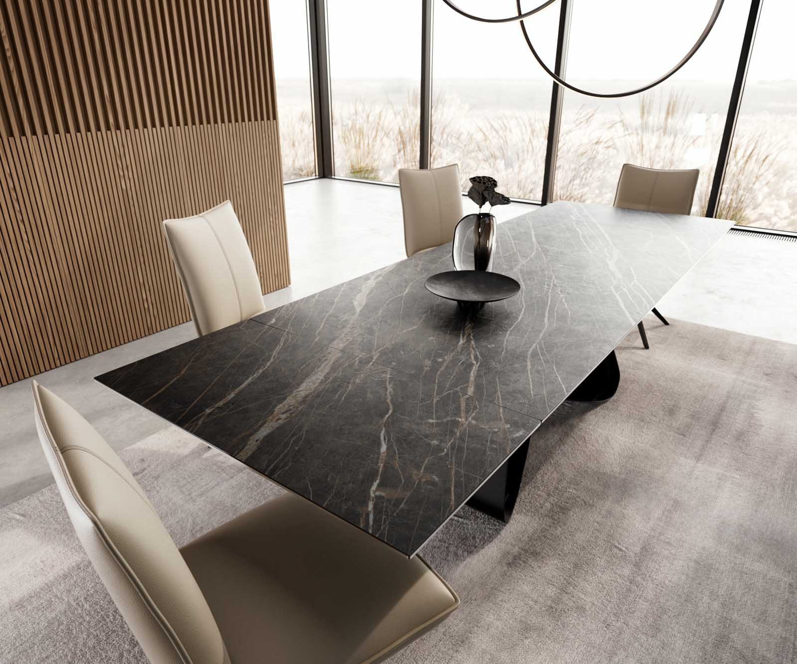 Table à manger Edge 200-300x100 céramique Laminam®Noir Desir marron cadre en W noir extensible 3