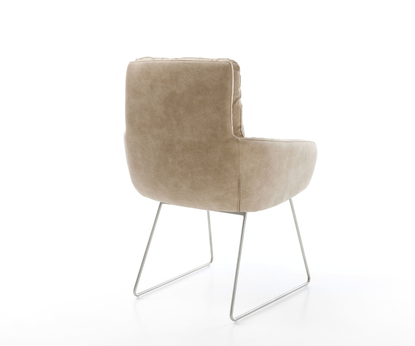 Chaise-de-salle-à-manger Abelia-Flex avec accoudoirs microvelours beige vintage pied trapèze acier inoxydable brossé 4 Chaise-de-salle-à-manger Abelia-Flex avec accoudoirs microvelours beige vintage pied trapèze acier inoxydable brossé 4