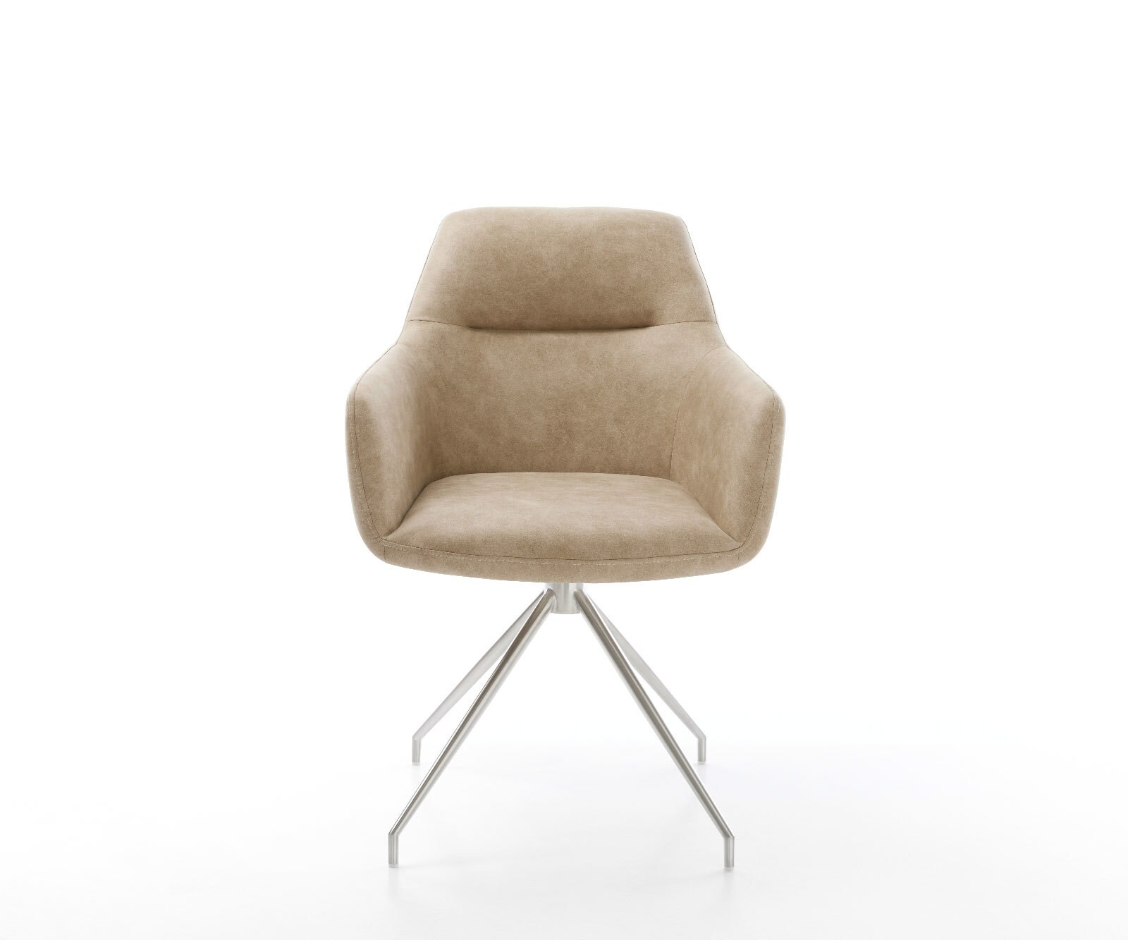 Chaise-de-salle-à-manger Pejo-Flex microvelours beige vintage pied croisé conique acier inoxydable brossé ressorts ensachés 1