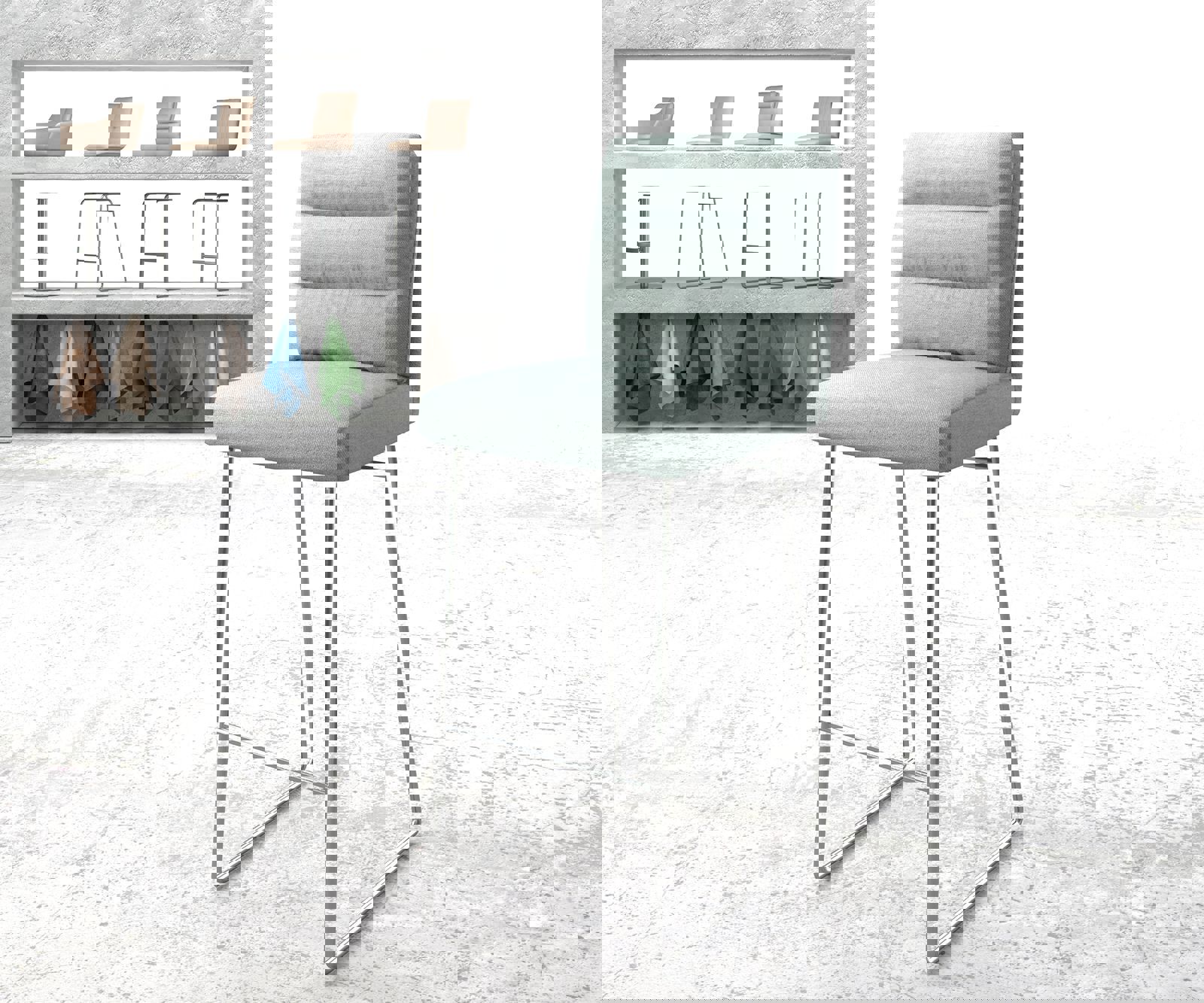 Chaise-de-bar Pela-Flex rayures menthe cadre de patins acier inoxydable Chaise-de-bar Pela-Flex rayures menthe cadre de patins acier inoxydable