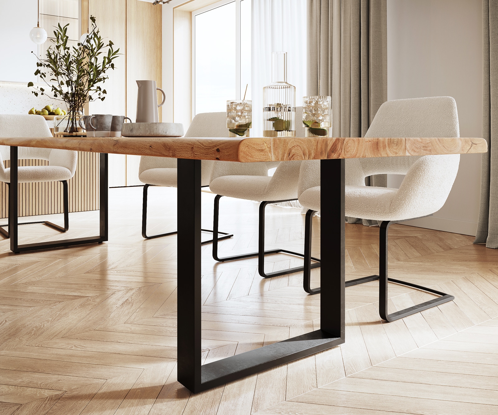 Table de salle à manger Edge 300x100 XL acacia naturel métal noir Live-Edge 4 Table de salle à manger Edge 300x100 XL acacia naturel métal noir Live-Edge 4