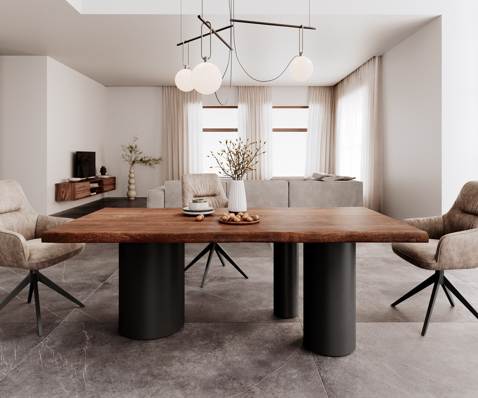 Table à manger Edge 200x100 XL acacia marron Troa métal noir Live-Edge 1