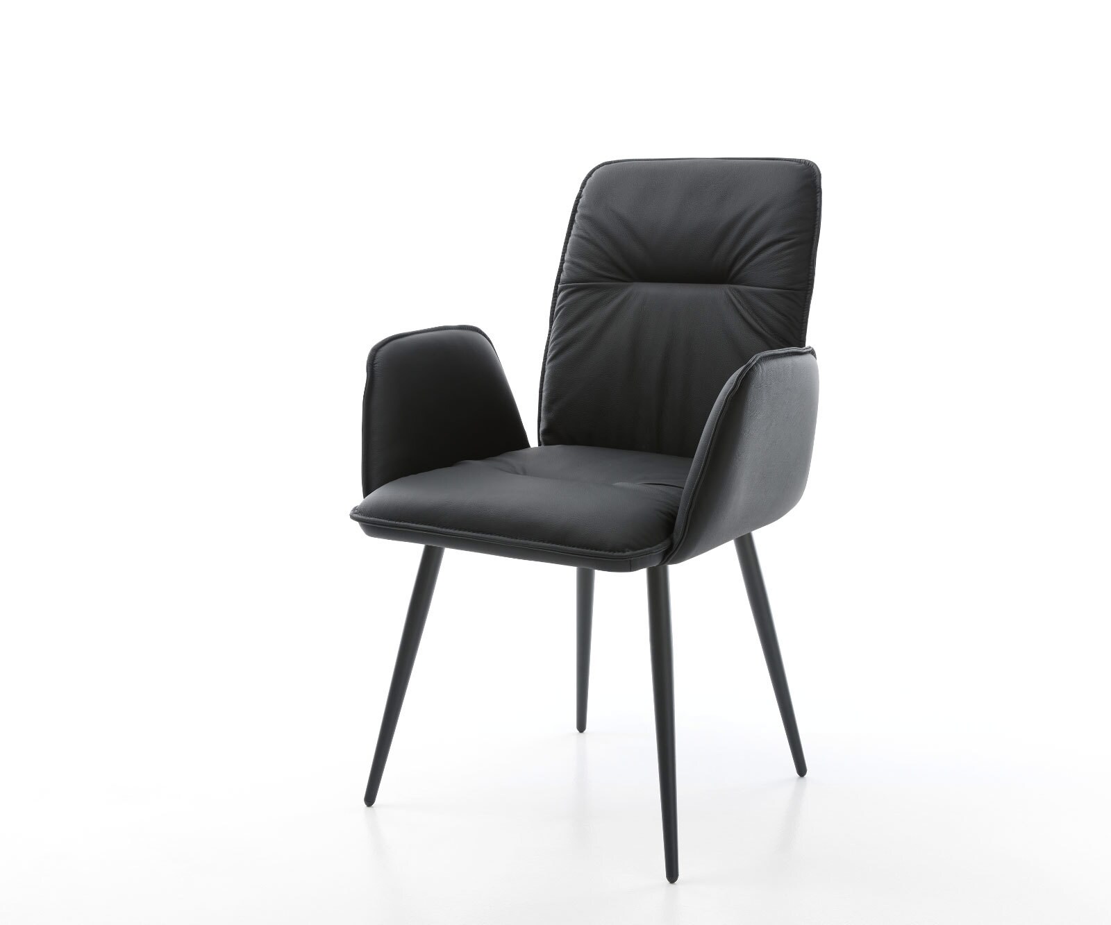 Chaise-de-salle-à-manger Vinja-Flex cuir de vache noir 4 pieds coniques noir