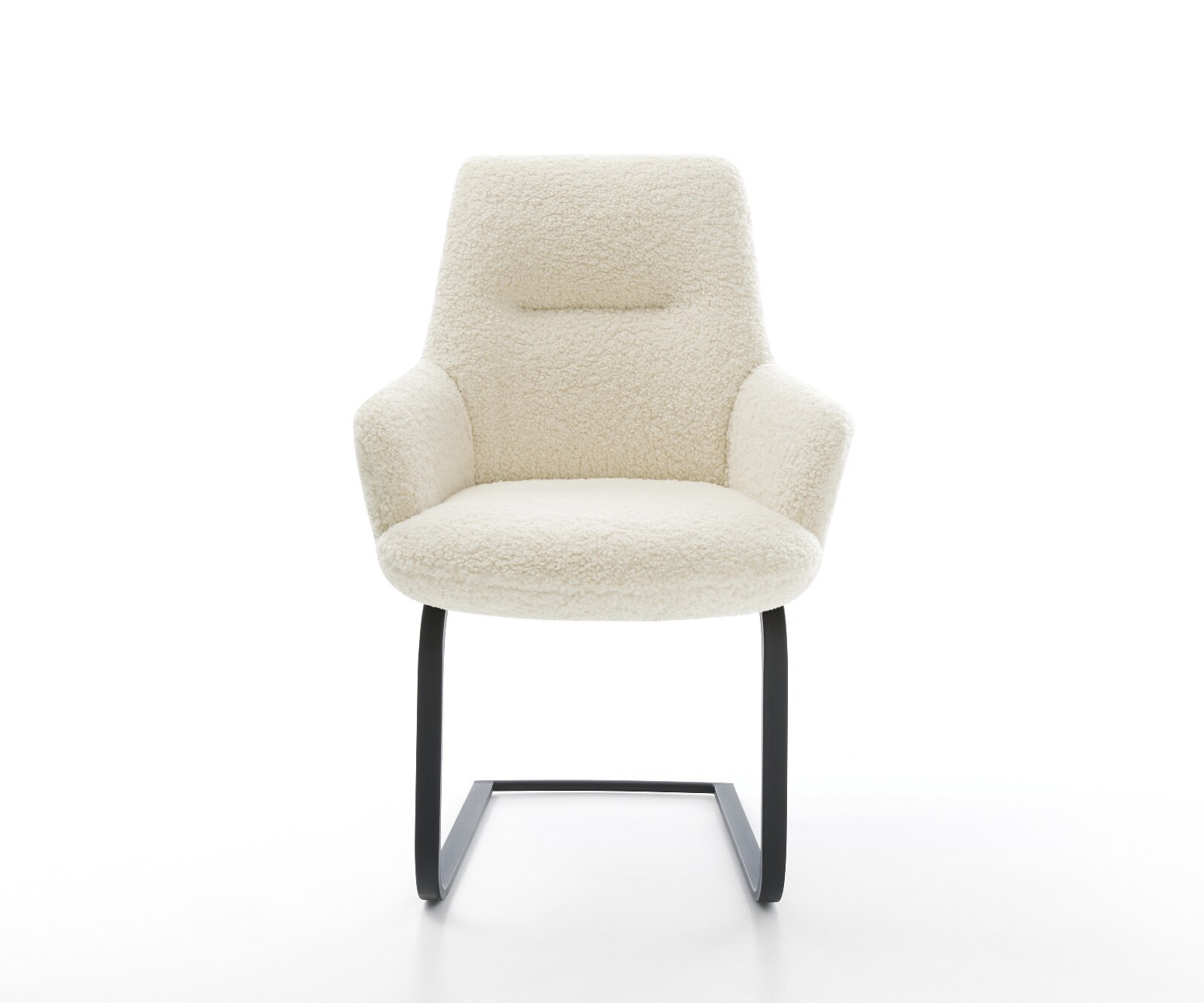Cantilever Zelia-Flex avec accoudoirs tissu teddy beige pied cantilever plat noir ressorts ensachés 1