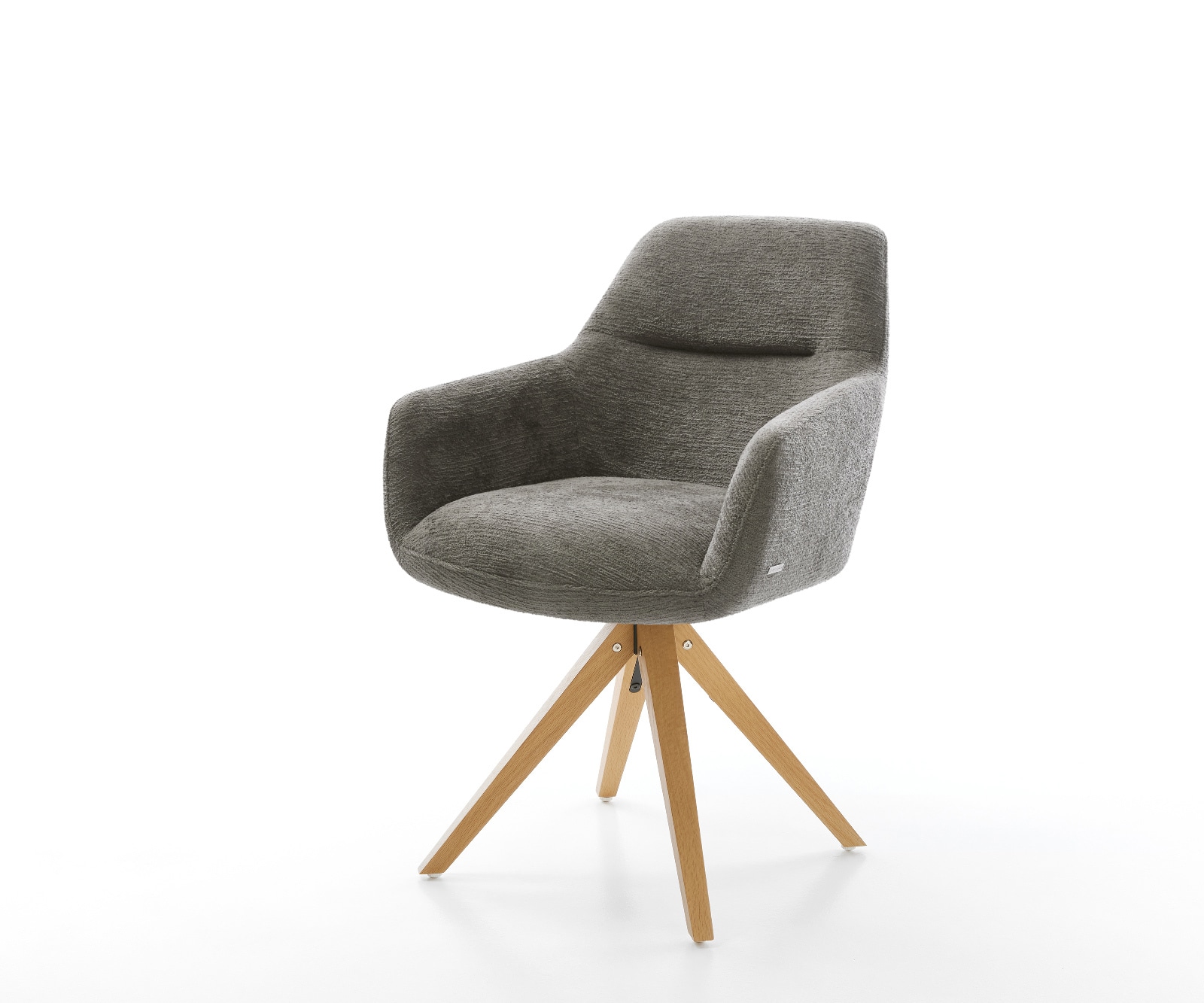 Chaise-pivotante Pejo-Flex bouclé doux couleur boue pied en bois angulaire naturel pivotement sur 180° resorts ensachés 1