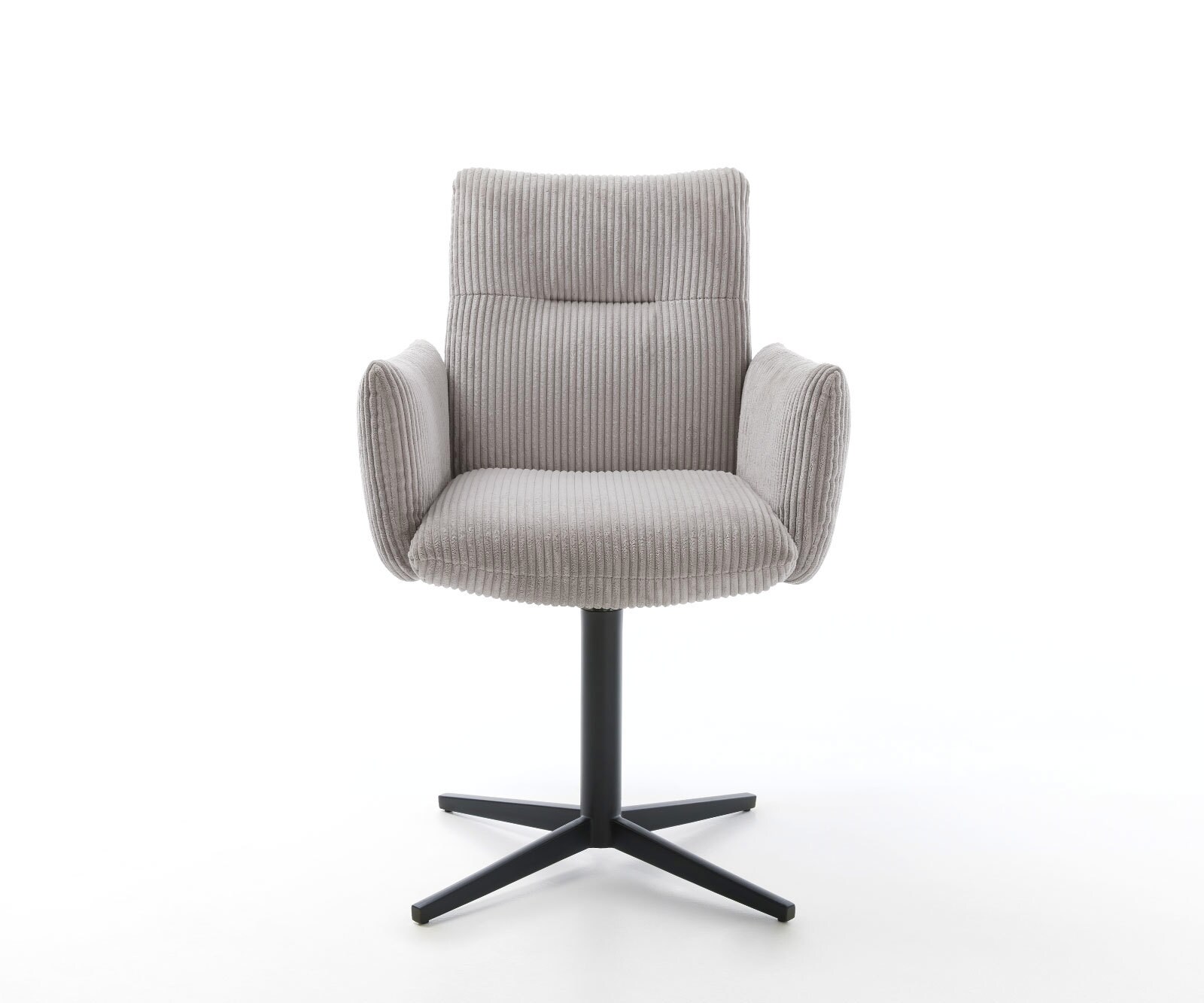 Chaise-pivotante Jova-Flex avec accoudoirs côtelé gris argenté pied de chaise 4 branches noir pivotement sur 360° ressorts ensachés 2