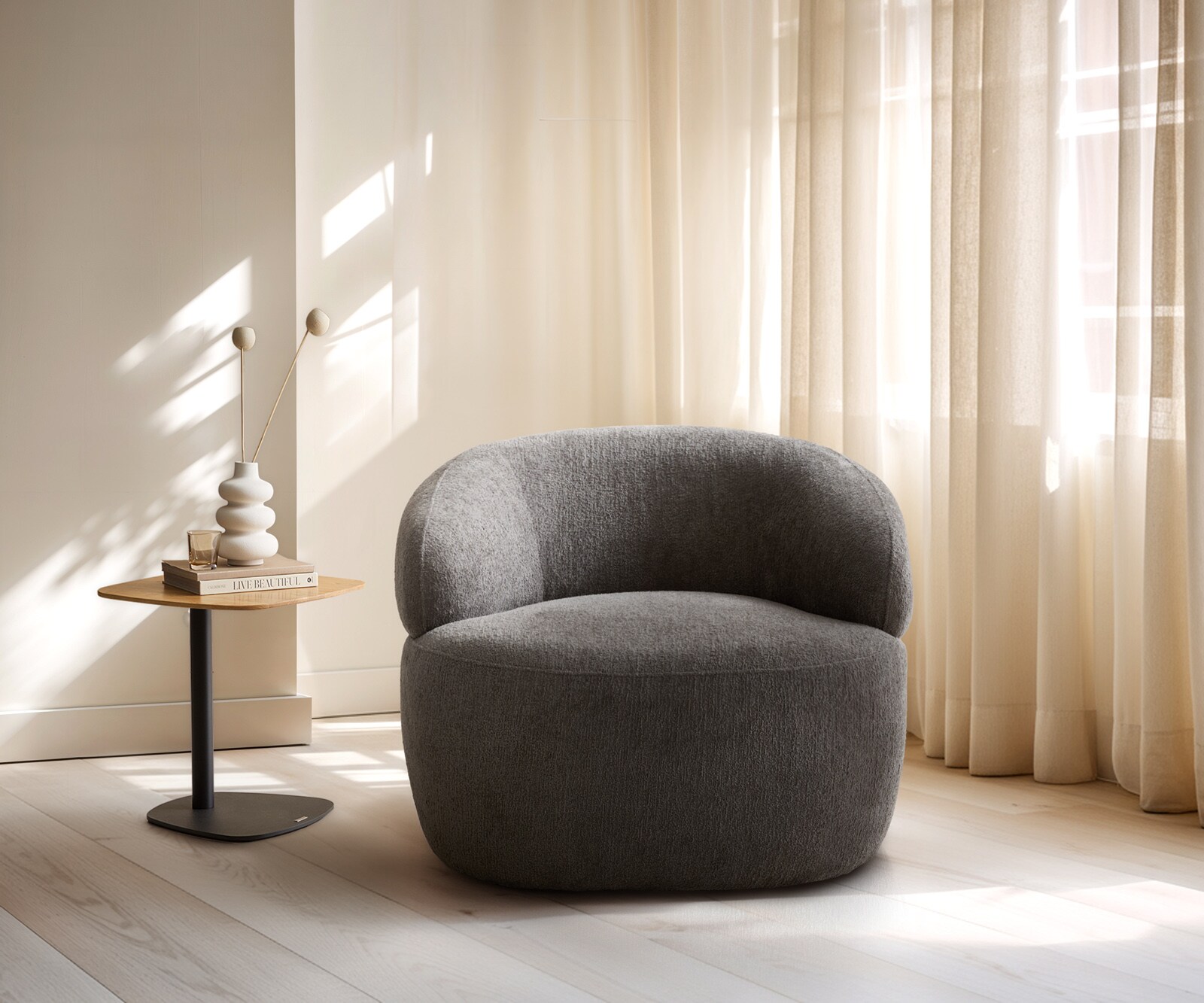 Fauteuil-lounge Nova 88 x 88 cm Bouclé Soft boue  1