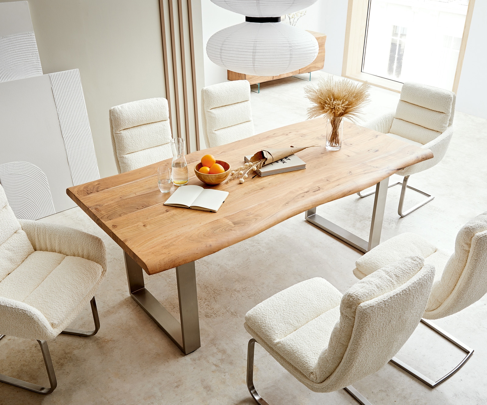 Table-à-manger Edge 200x100 XL acacia nature acier inoxydable mince Live-Edge 3 Table-à-manger Edge 200x100 XL acacia nature acier inoxydable mince Live-Edge 3