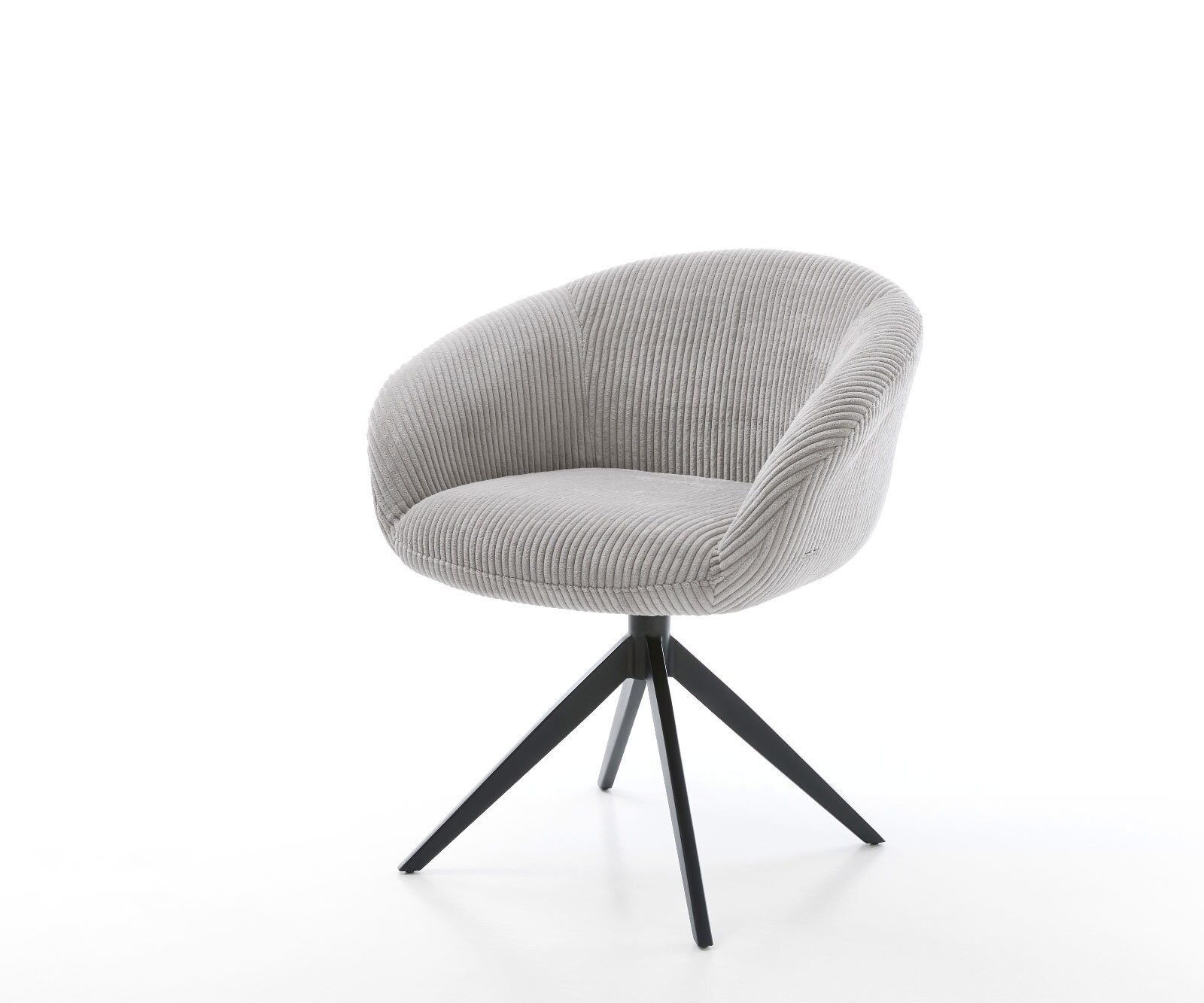 Chaise-pivotante Vinka-Flex côtelé gris argenté pied croisé large noir pivotement sur 360° fonction bascule ressorts ensachés
