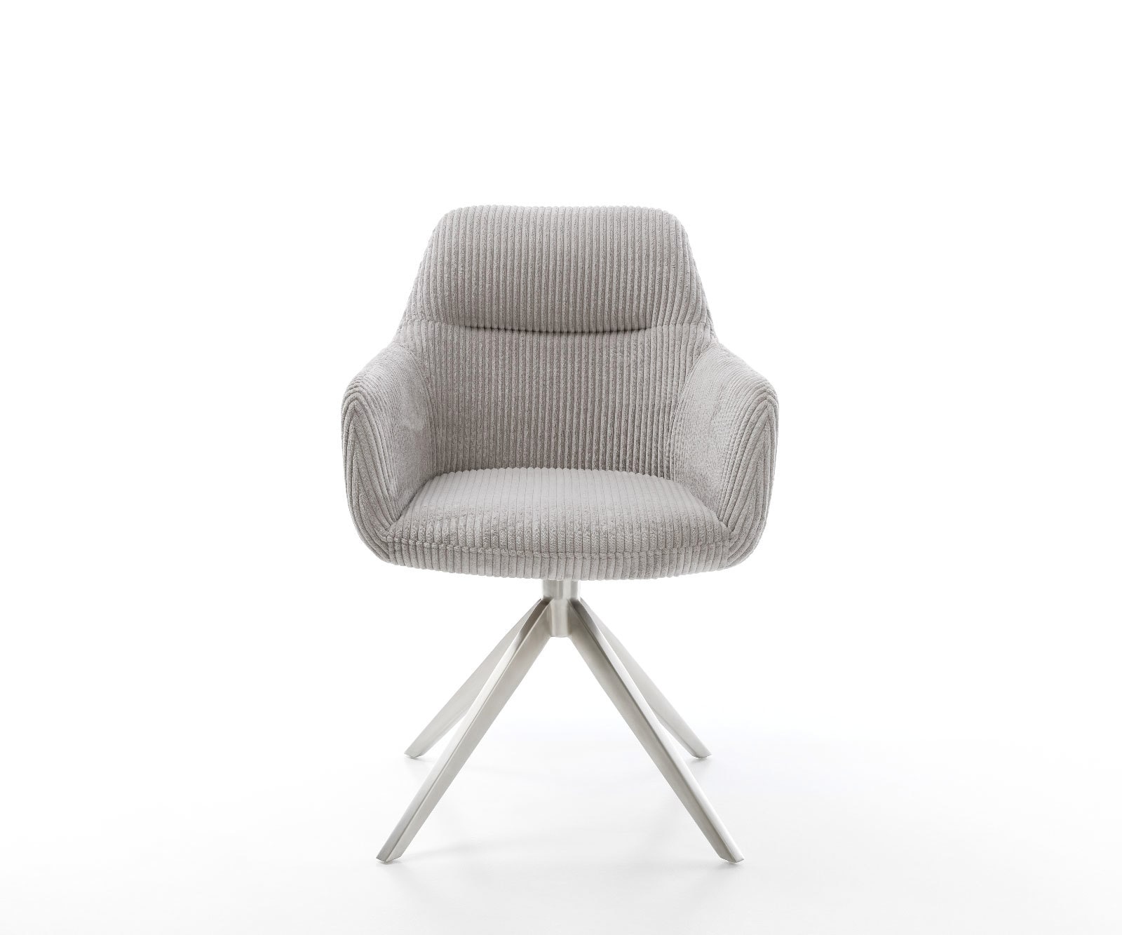 Chaise-pivotante Pejo-Flex côtelé gris argenté pied croisé large acier inoxydable brossé pivotement sur 360° fonction bascule ressorts ensachés 1 Chaise-pivotante Pejo-Flex côtelé gris argenté pied croisé large acier inoxydable brossé pivotement sur 360° fonction bascule ressorts ensachés 1