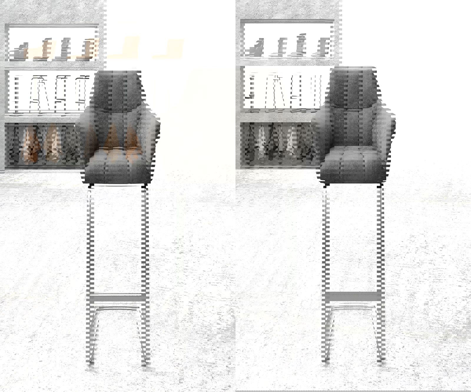 Chaise-de-bar Yulo-Flex vintage gris cantilever plat acier inoxydable 1 Chaise-de-bar Yulo-Flex vintage gris cantilever plat acier inoxydable 1