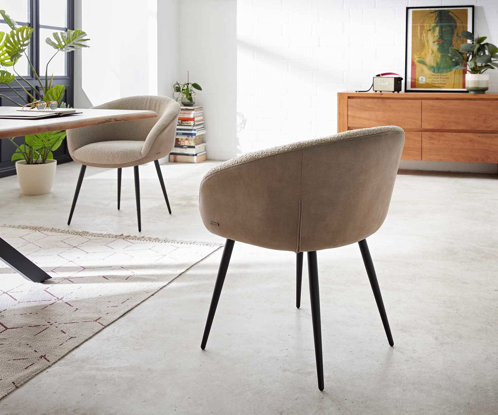 Chaise-de-salle-à-manger Vinka-Flex avec accoudoirs tissu mixte couleur boue 4 pieds coniques noir ressorts ensachés 4 Chaise-de-salle-à-manger Vinka-Flex avec accoudoirs tissu mixte couleur boue 4 pieds coniques noir ressorts ensachés 4