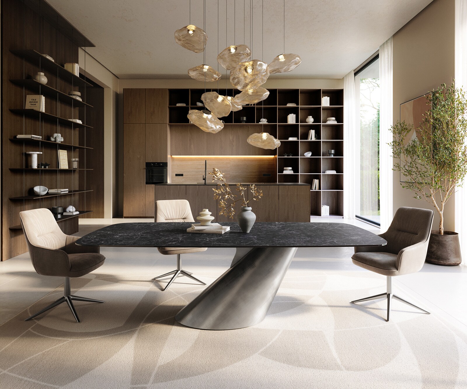 Table à manger Edge Boot 240x120 cm Céramique Laminam® Nero Greco Anthracite Cono Métalic Argent 2