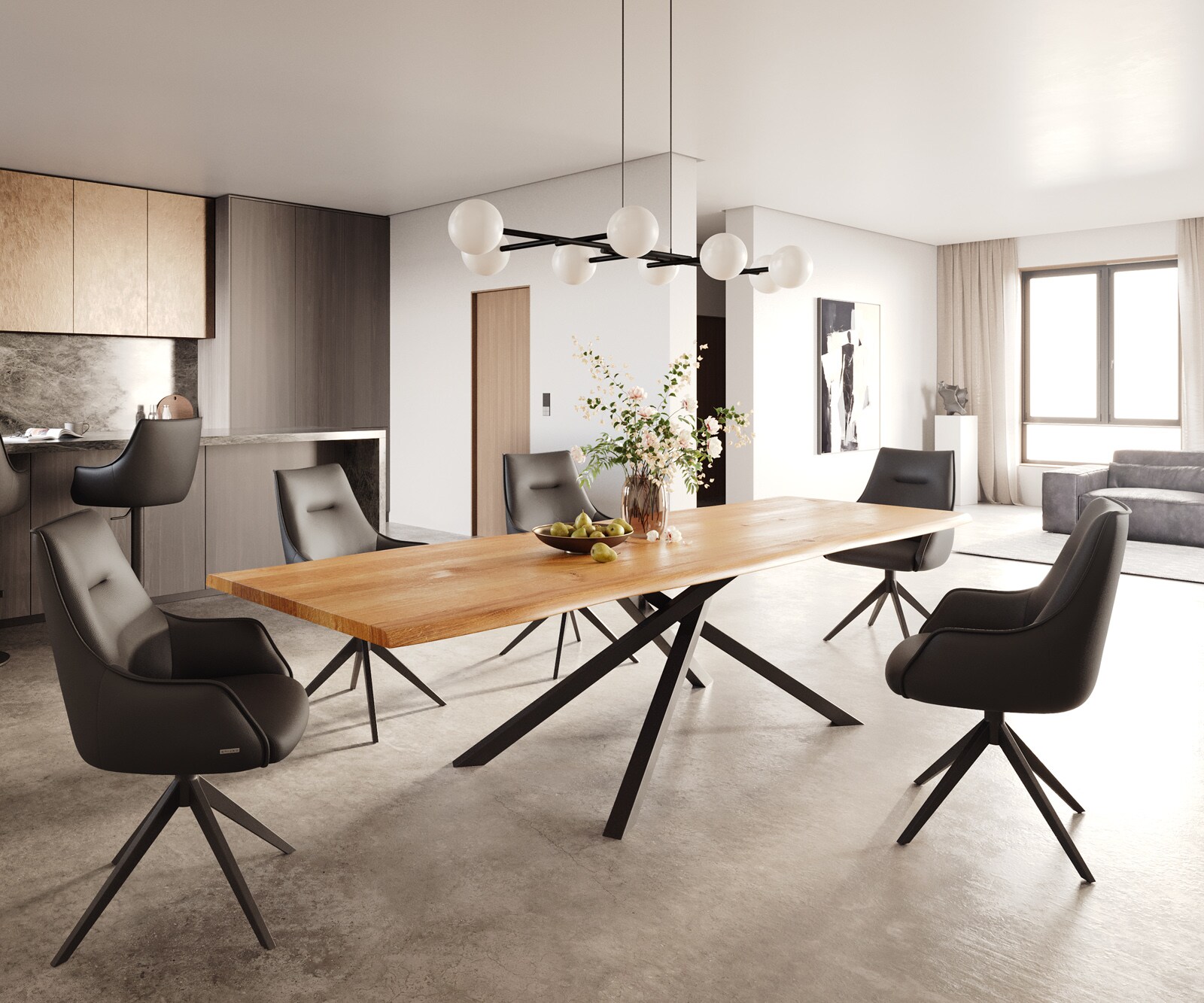 Cadre croisé rectangle en métal noir pour plateaux de table à partir de 200 cm 1