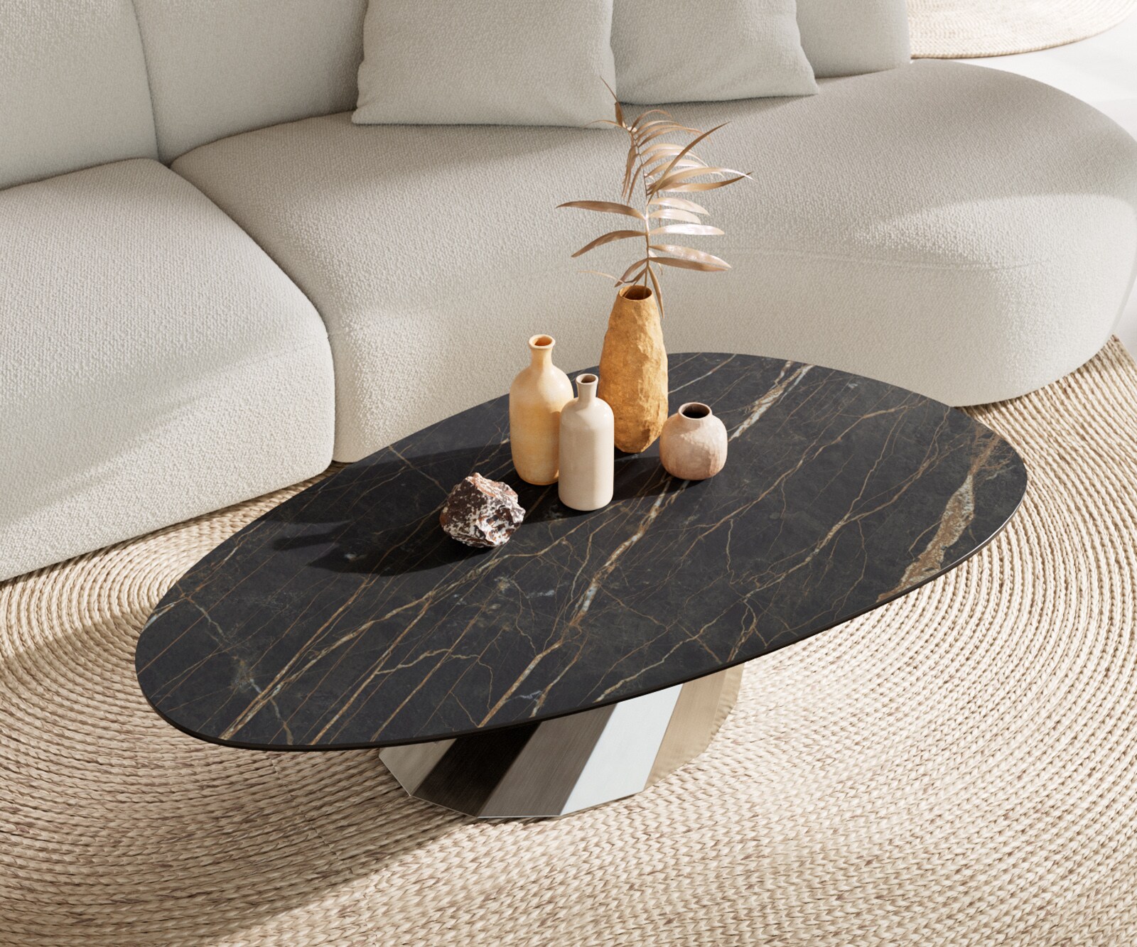 Table basse Edge Oval 140x75 cm céramique Laminam® Noir Desir brun Parabi acier inoxydable brossé 4