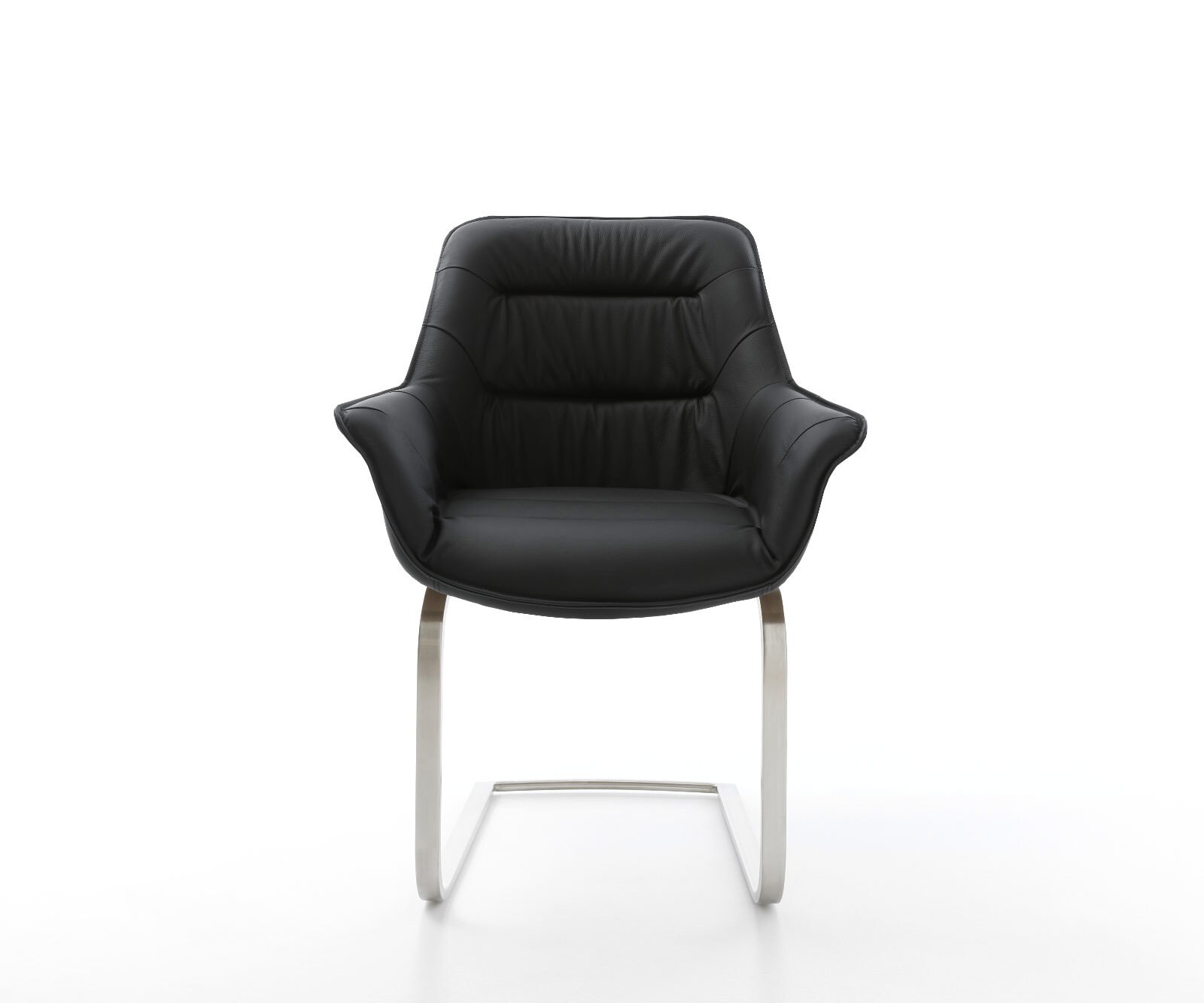 Cantilever Kaira-Flex cuir de vache noir pied cantilever plat acier inoxydable brossé 1 Cantilever Kaira-Flex cuir de vache noir pied cantilever plat acier inoxydable brossé 1