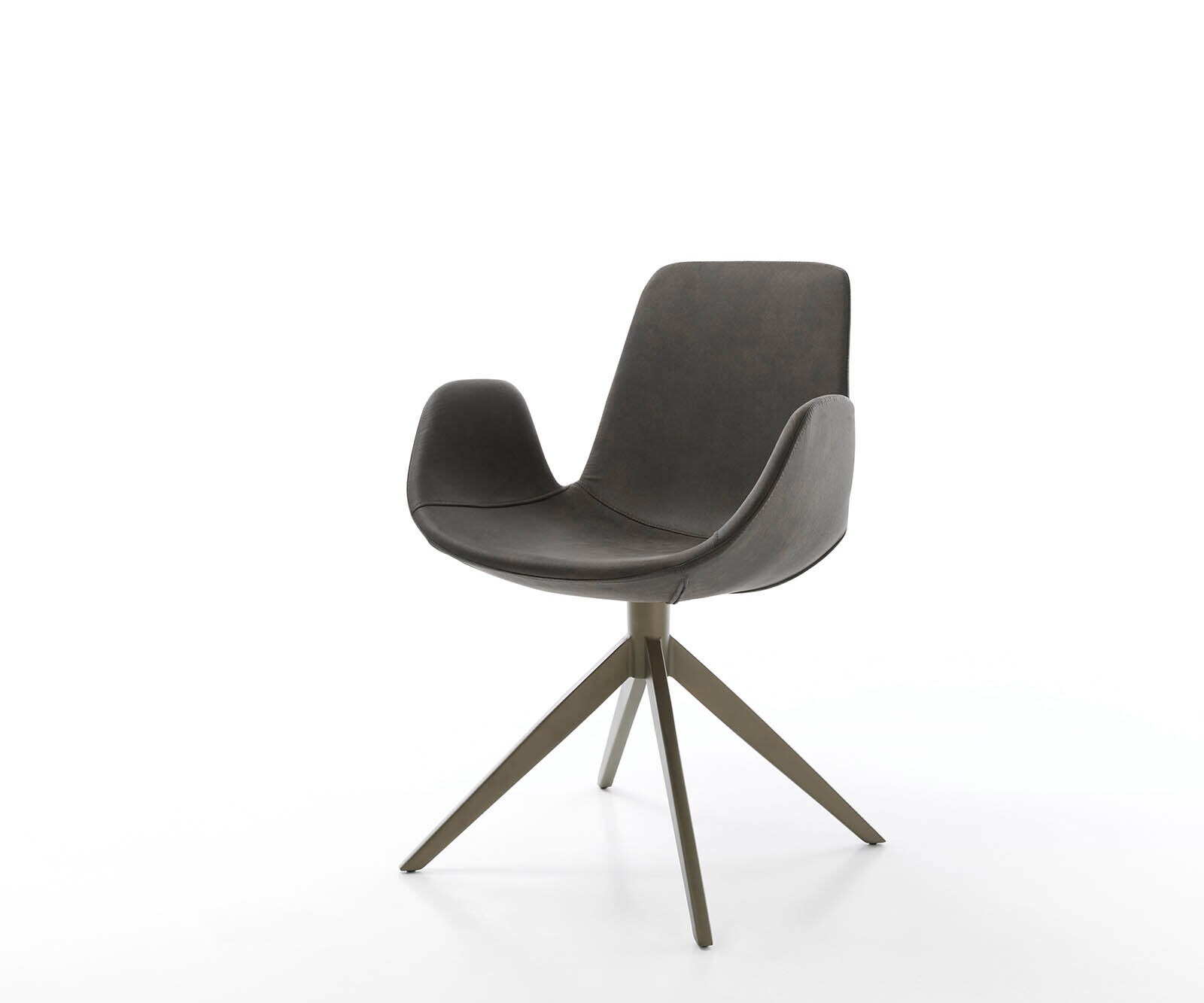 Chaise-pivotante Ilia-Flex avec accoudoirs microvelours anthracite vintage pied croisé large aspect titane pivotement sur 360°