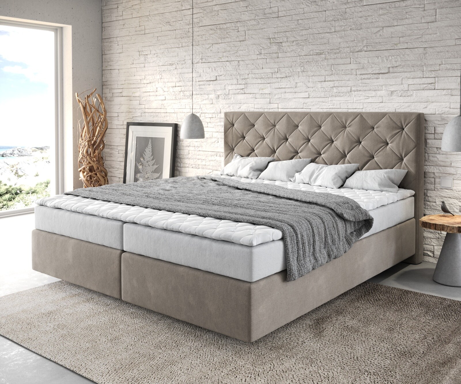 Lit à sommier tapissier Dream-Great 180x200 Microfibre Beige 8