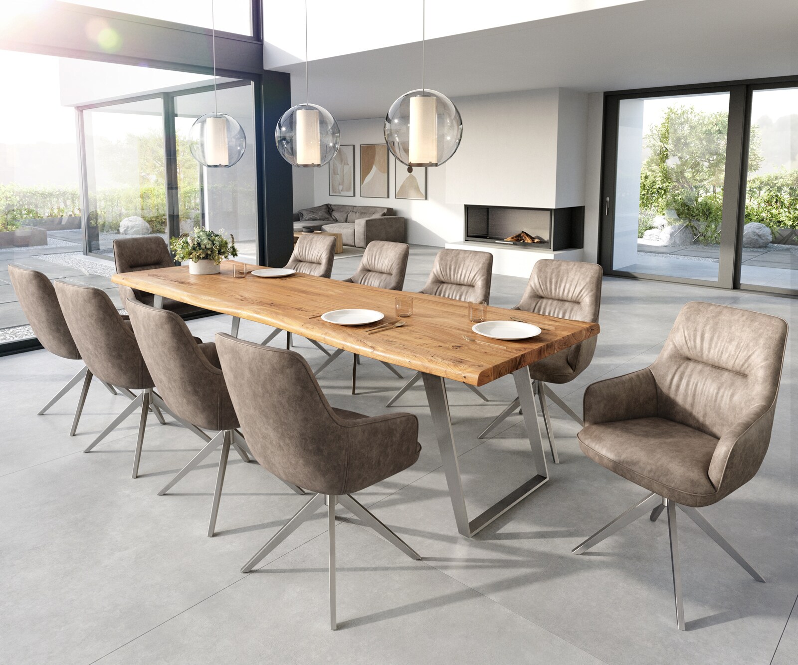 Chaise-de-salle-à-manger Zelia-Flex avec accoudoirs microvelours taupe vintage pied croisé large acier inoxydable brossé ressorts ensachés 3 Chaise-de-salle-à-manger Zelia-Flex avec accoudoirs microvelours taupe vintage pied croisé large acier inoxydable brossé ressorts ensachés 3