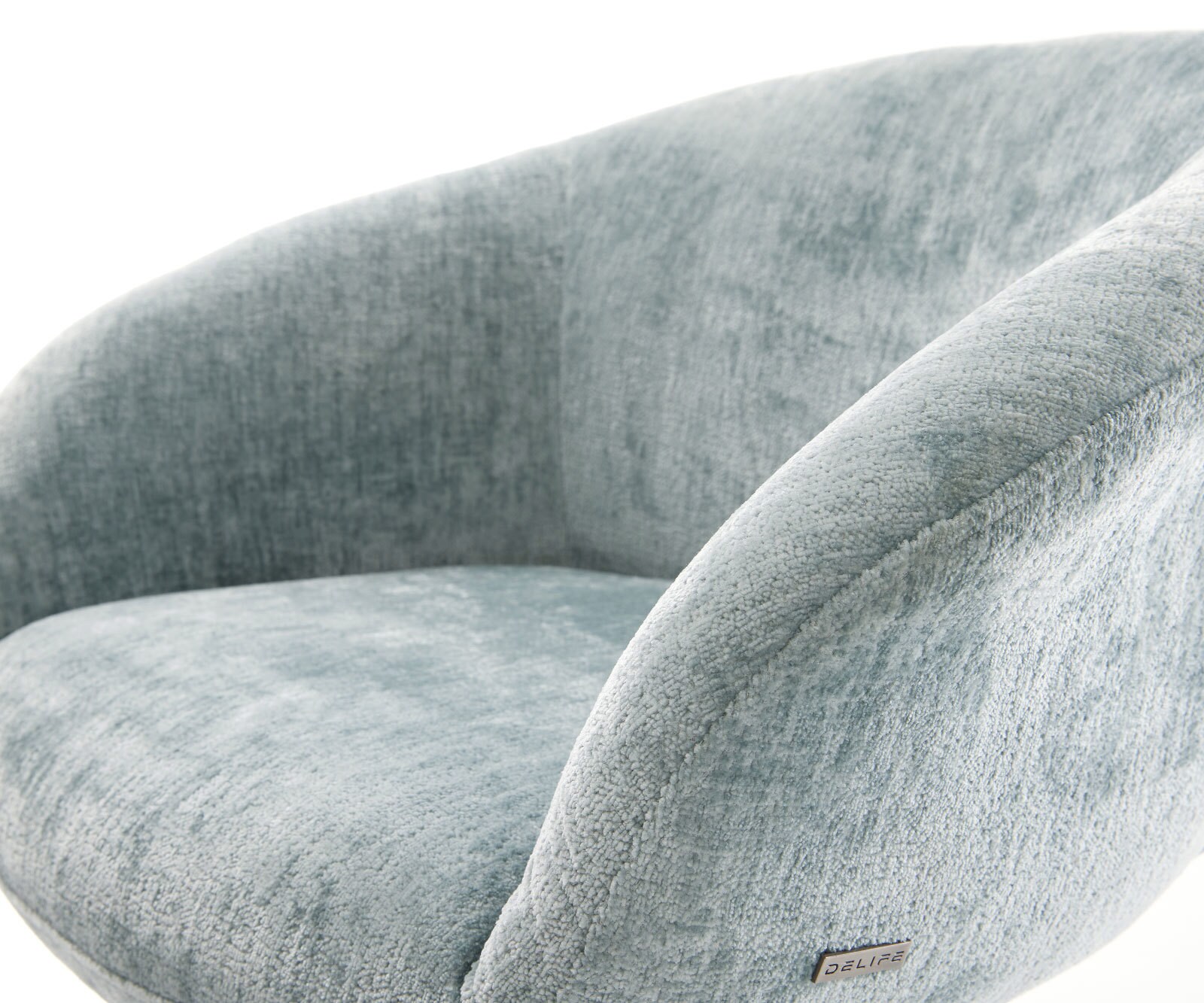 Chaise-pivotante Vinka-Flex chenille bleu pastel pied croisé large aspect titane pivotement sur 360° fonction bascule ressorts ensachés 3