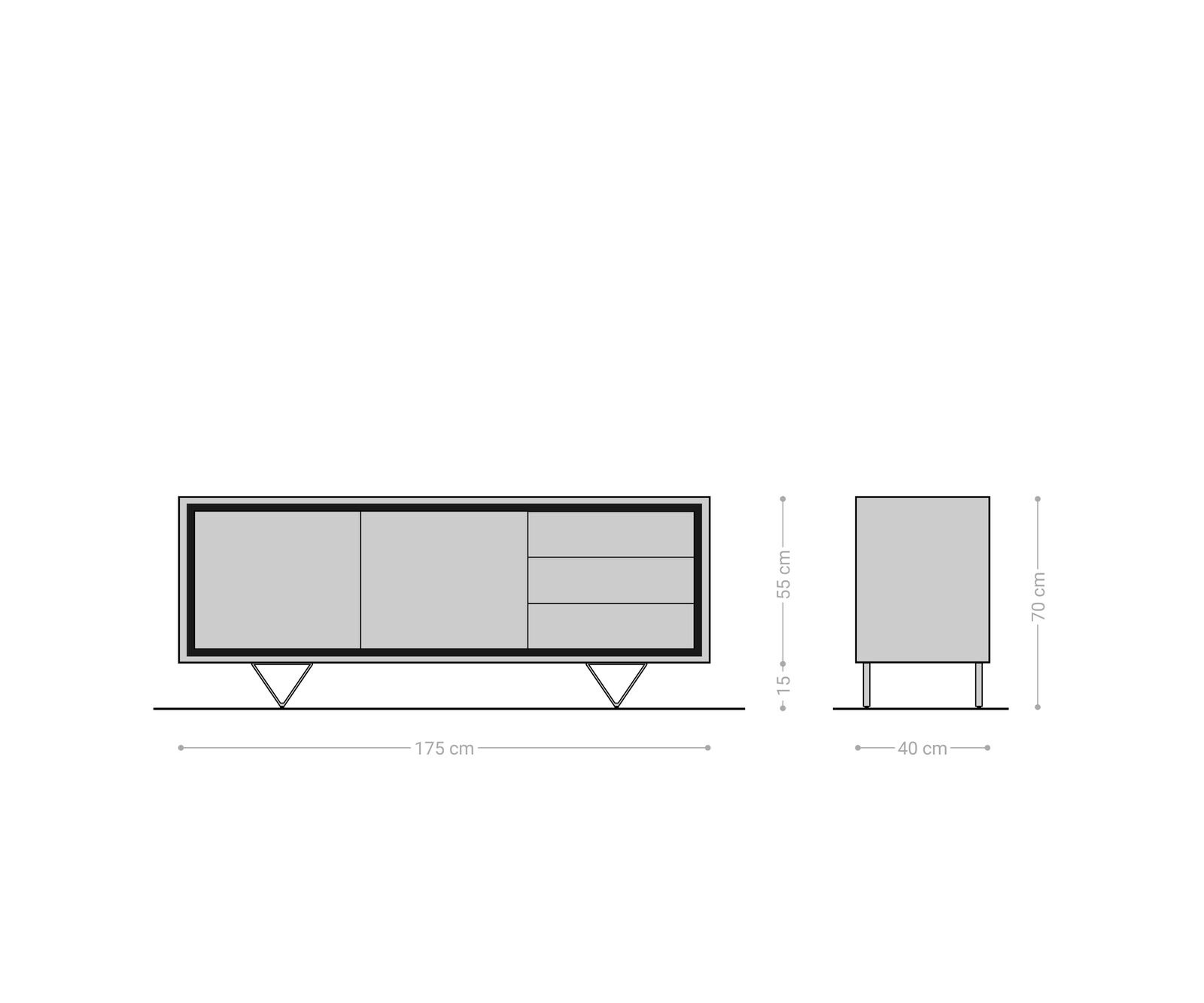 Buffet Stonegrace 175 cm acacia nature 2 portes 3 tiroirs placage en pierre pieds en V 6
