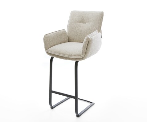 Chaise-de-bar Nela-Flex Tissu tissé doux Beige Pied cantilever plat noir Noir