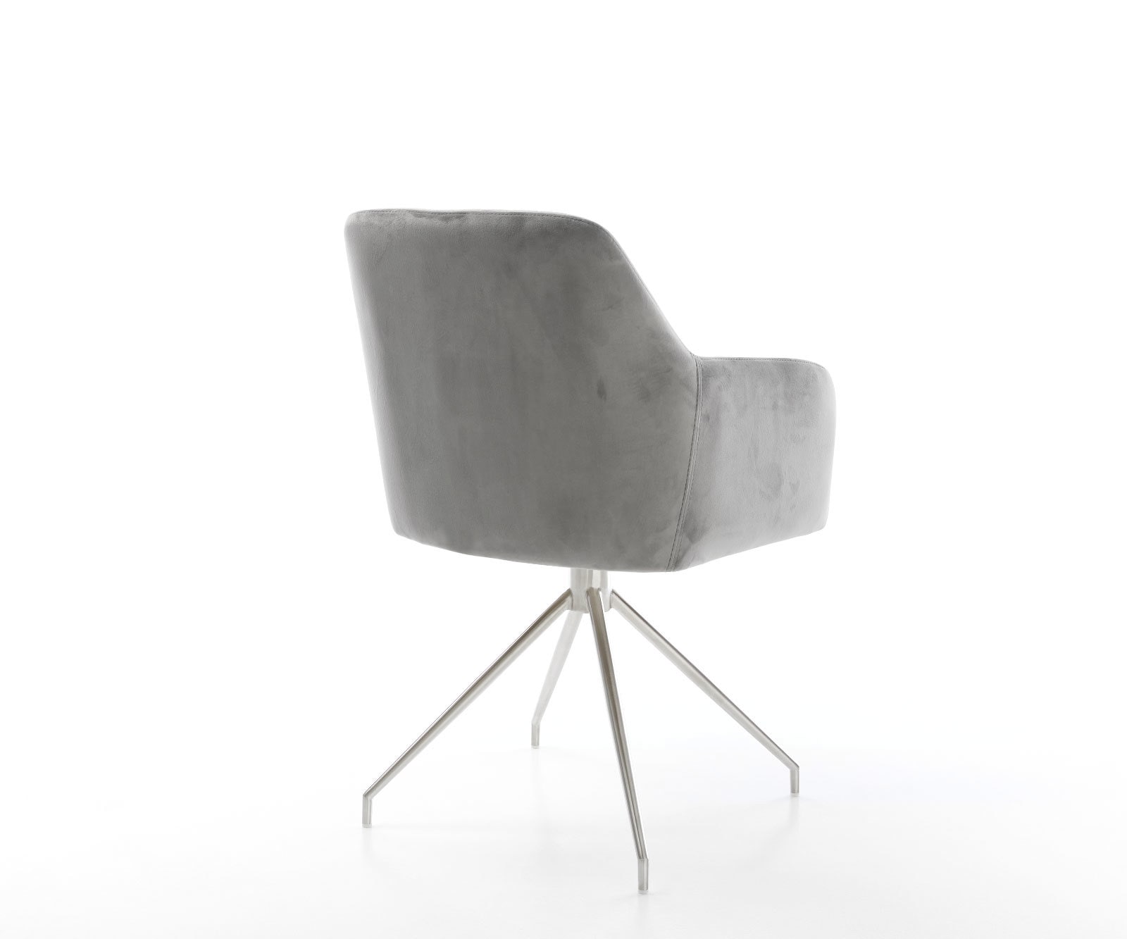 Chaise-de-salle-à-manger Greg-Flex velours gris pied croisé conique acier inoxydable brossé ressorts ensachés 4 Chaise-de-salle-à-manger Greg-Flex velours gris pied croisé conique acier inoxydable brossé ressorts ensachés 4