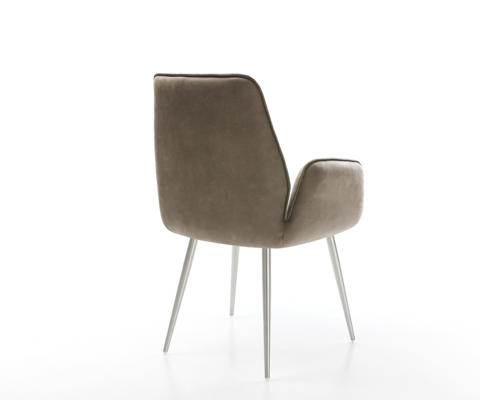 Chaise-de-salle-à-manger Zoa-Flex microvelours taupe vintage 4 pieds coniques acier inoxydable brossé ressorts ensachés 5