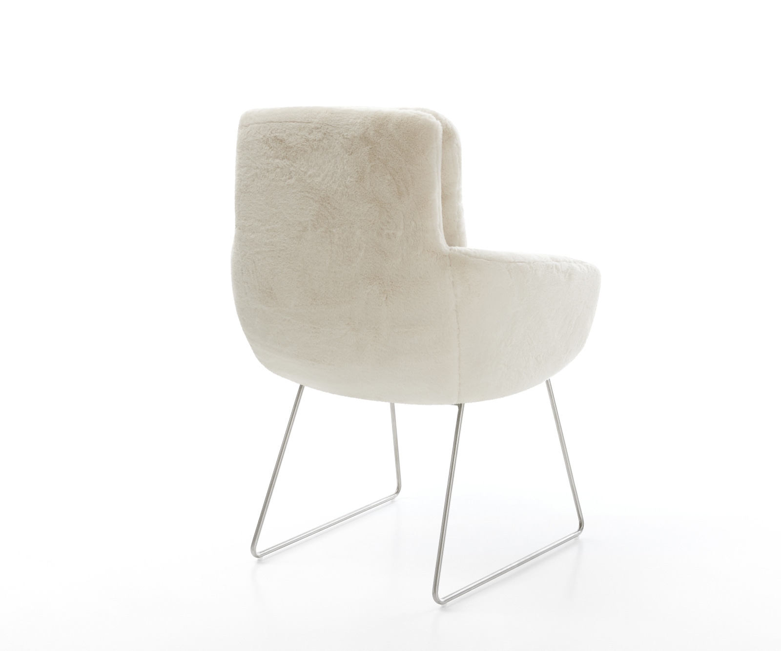 Chaise-de-salle-à-manger Abelia-Flex avec accoudoirs peluche crème-blanc pied trapèze acier inoxydable 5