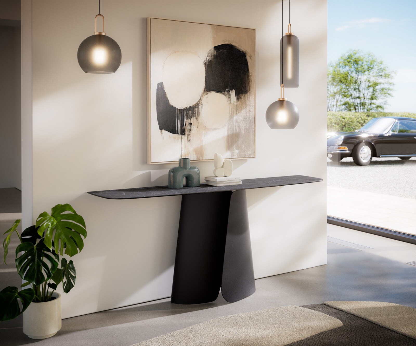 Console Edge forme bateau 180x40 cm Céramique Laminam® Nero Greco Anthrazit Livos Métal Noir 7