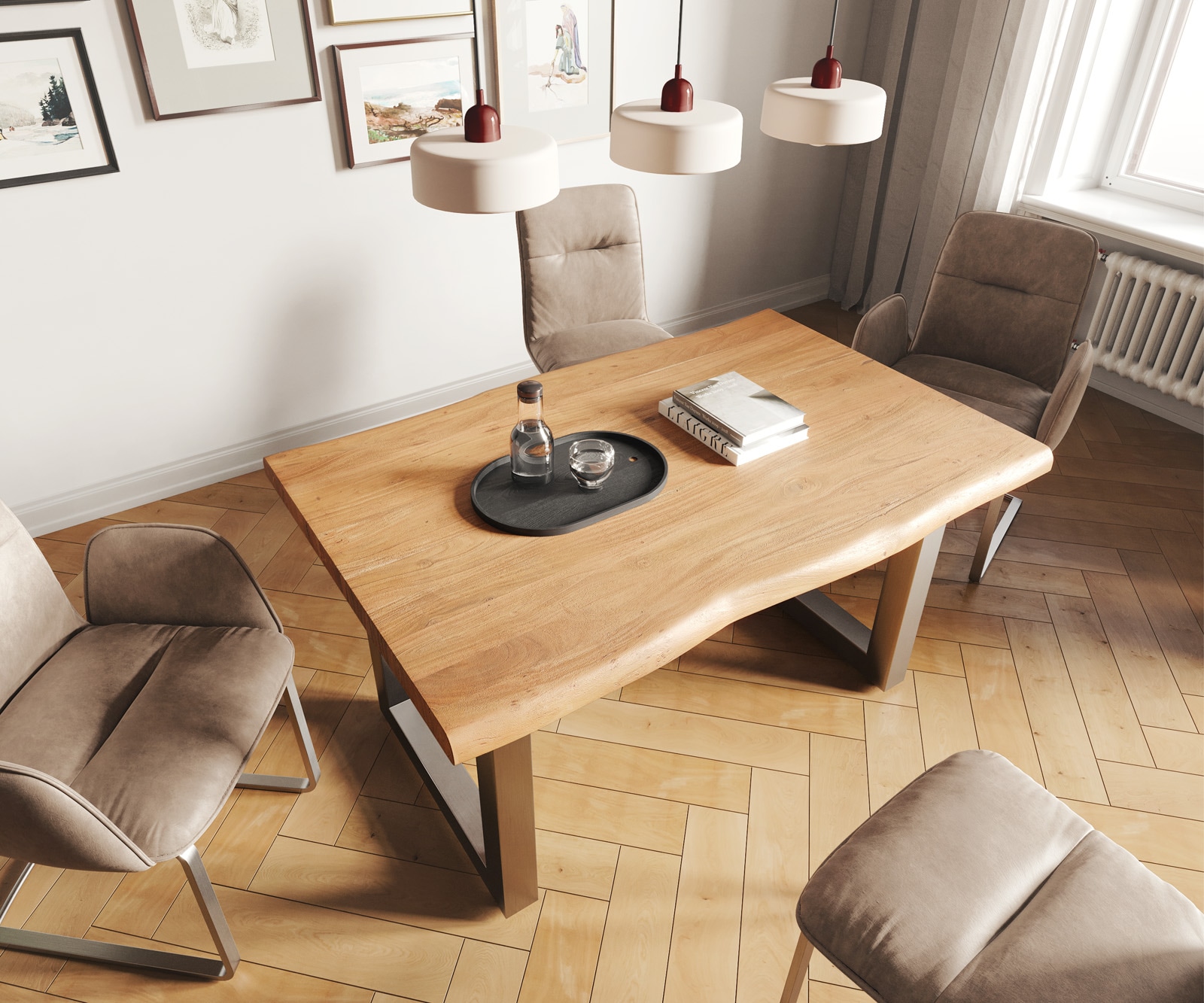 Table-à-manger Edge 140x90 XL acacia nature acier inoxydable large Live-Edge 3 Table-à-manger Edge 140x90 XL acacia nature acier inoxydable large Live-Edge 3