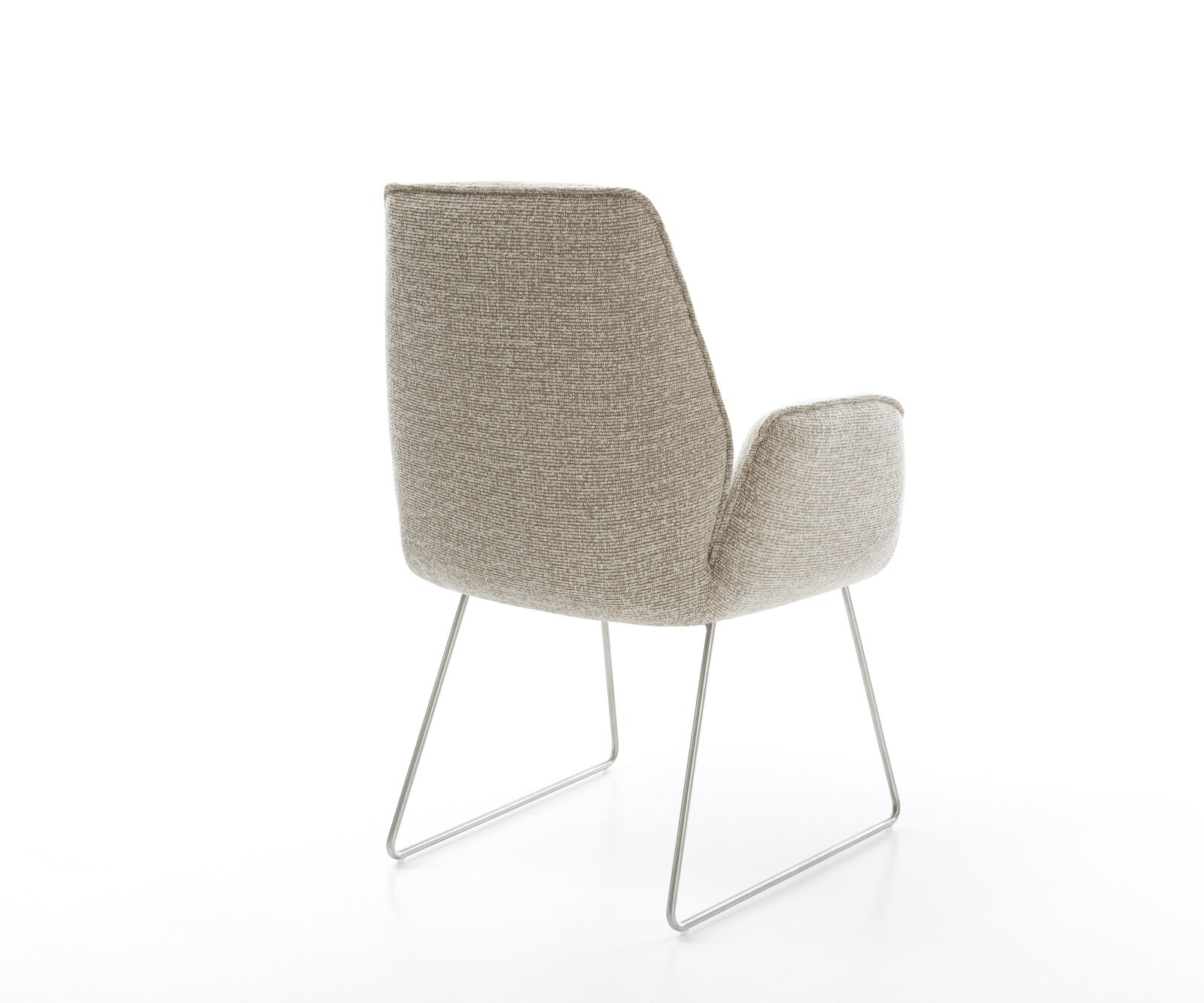 Chaise-de-salle-à-manger Zoa-Flex tissu tissé doux beige pied trapèze acier inoxydable resorts ensachés 4