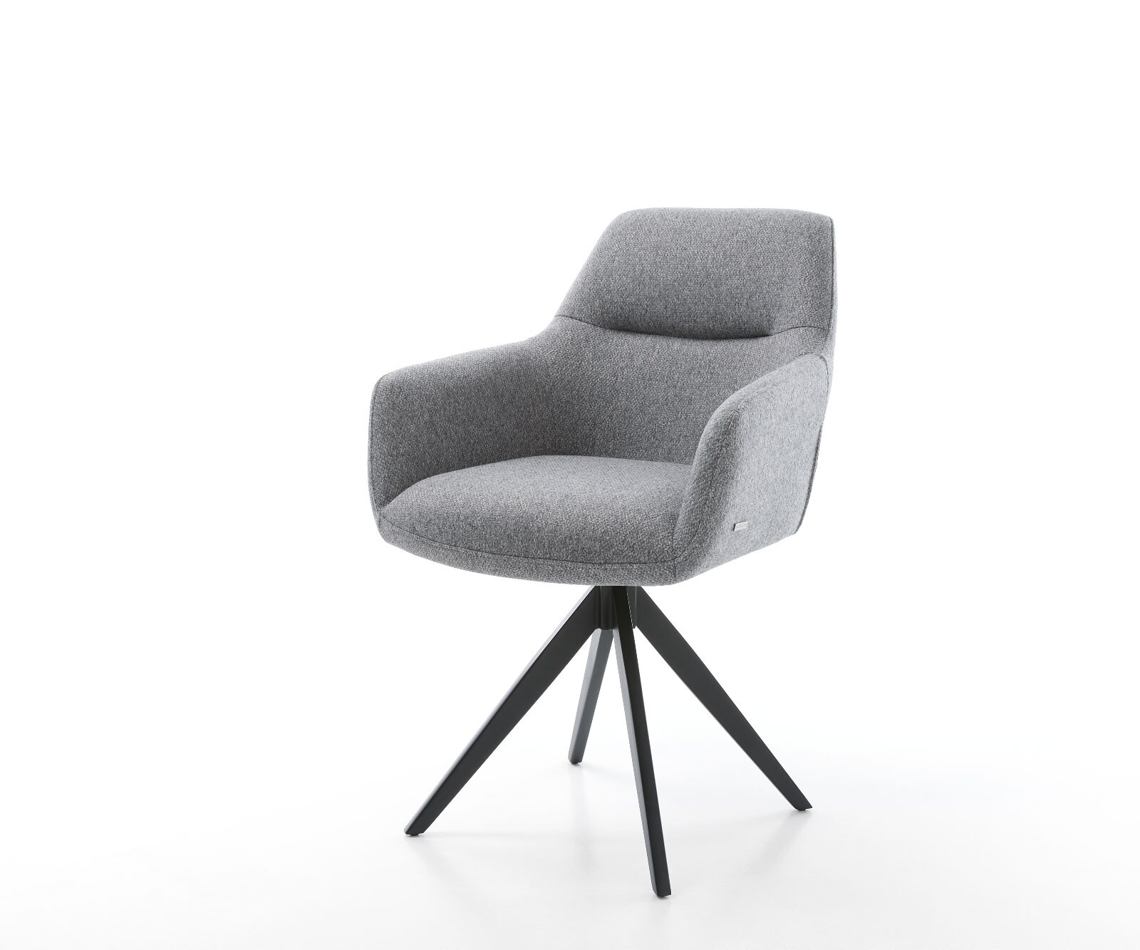Chaise-de-salle-à-manger Pejo-Flex tissu texturé gris clair pied croisé angulaire noir ressorts ensachés