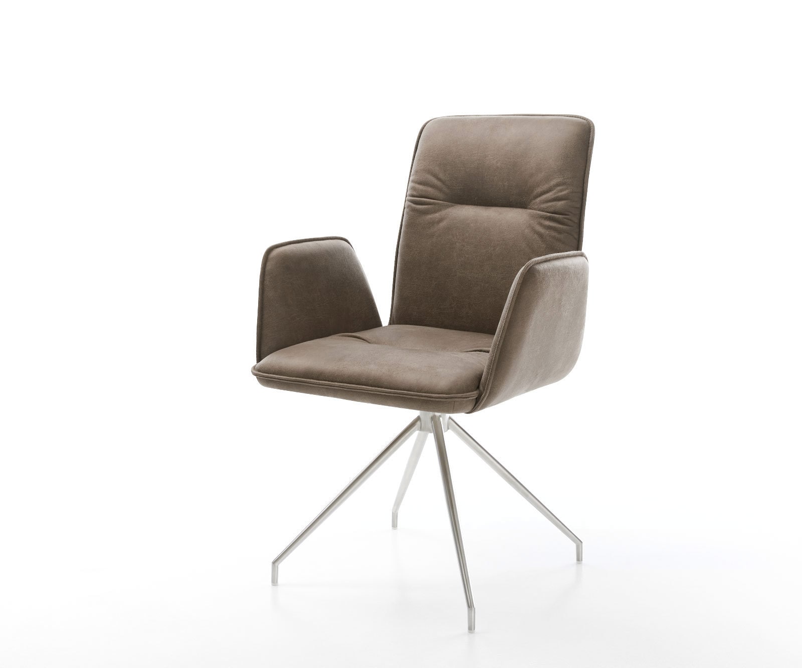 Chaise-de-salle-à-manger Vinja-Flex microvelours taupe vintage pied croisé conique acier inoxydable brossé Chaise-de-salle-à-manger Vinja-Flex microvelours taupe vintage pied croisé conique acier inoxydable brossé