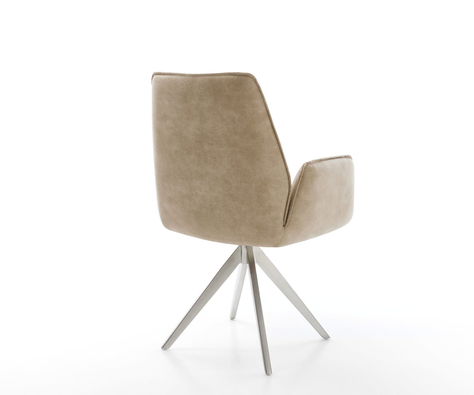 Chaise-de-salle-à-manger Zoa-Flex microvelours beige vintage pied croisé angulaire acier inoxydable brossé ressorts ensachés 5