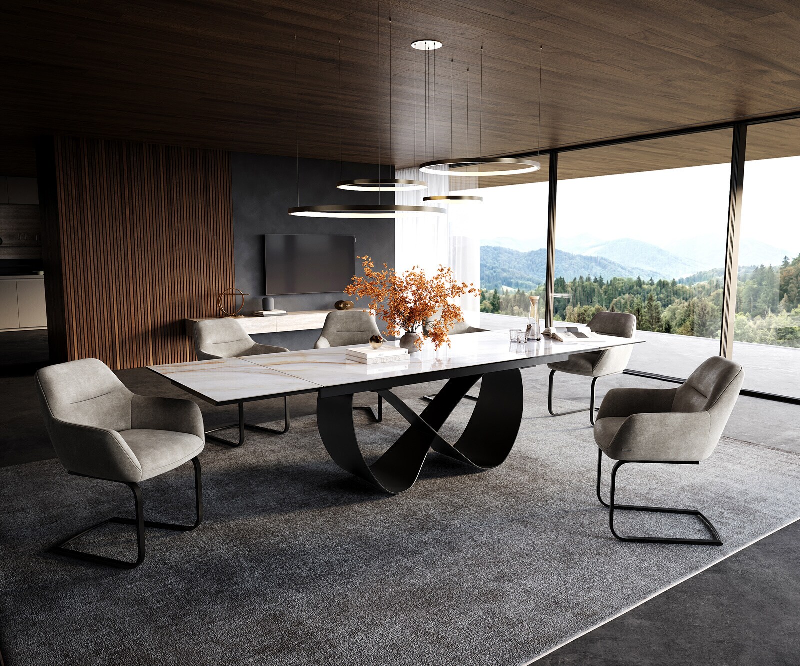 Table à manger extensible Edge 200-300x100 cm céramique Onyx Pearl Infinity métal noir 6