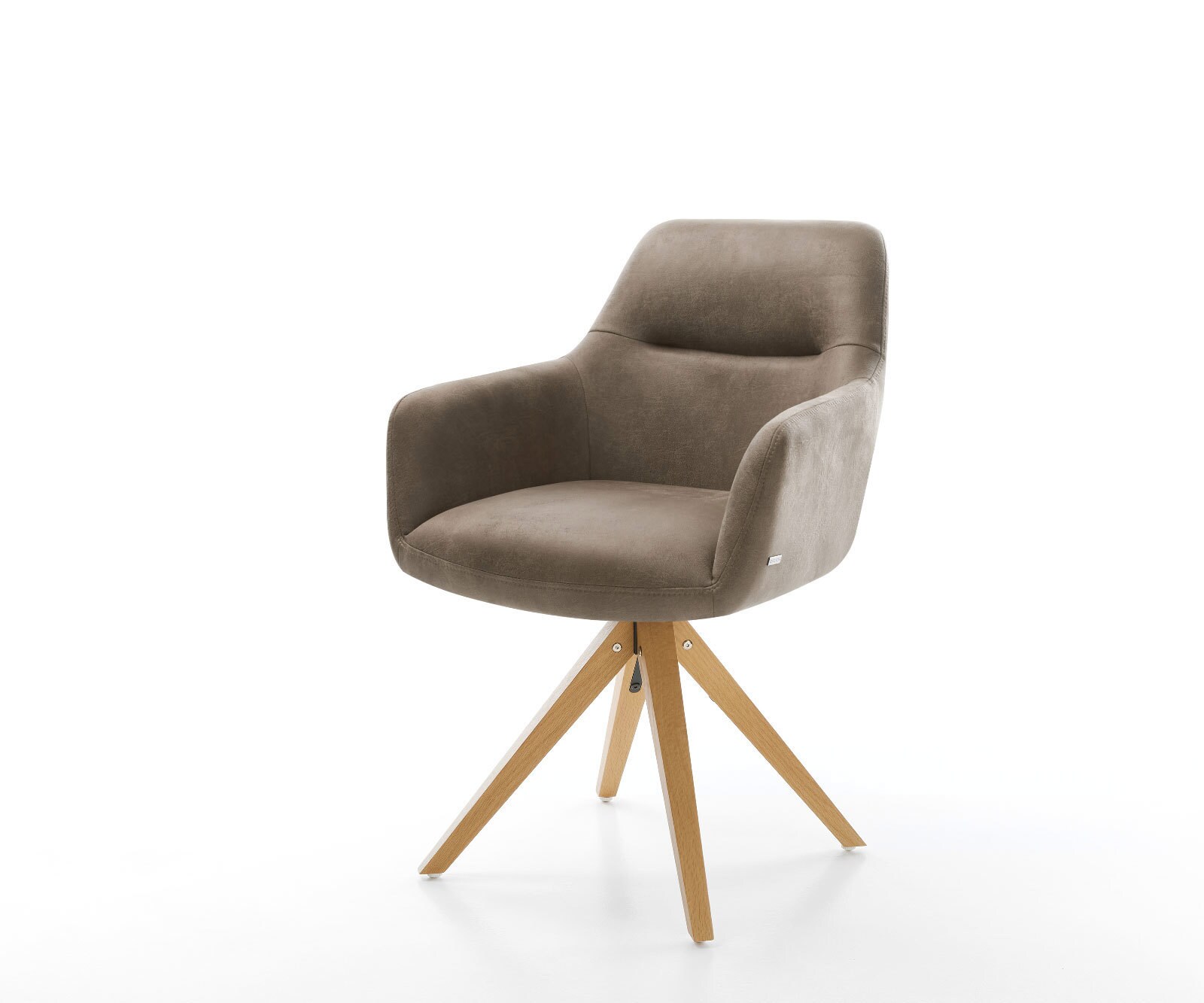 Chaise-de-salle-à-manger Pejo-Flex microvelours taupe vintage pied en bois angulaire naturel ressorts ensachés