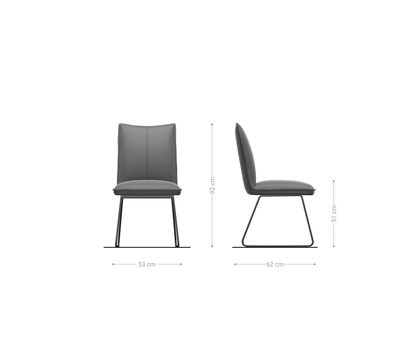 Chaise-de-salle-à-manger Lelio-Flex cuir de vache noir pied trapèze acier inoxydable brossé ressorts ensachés 6