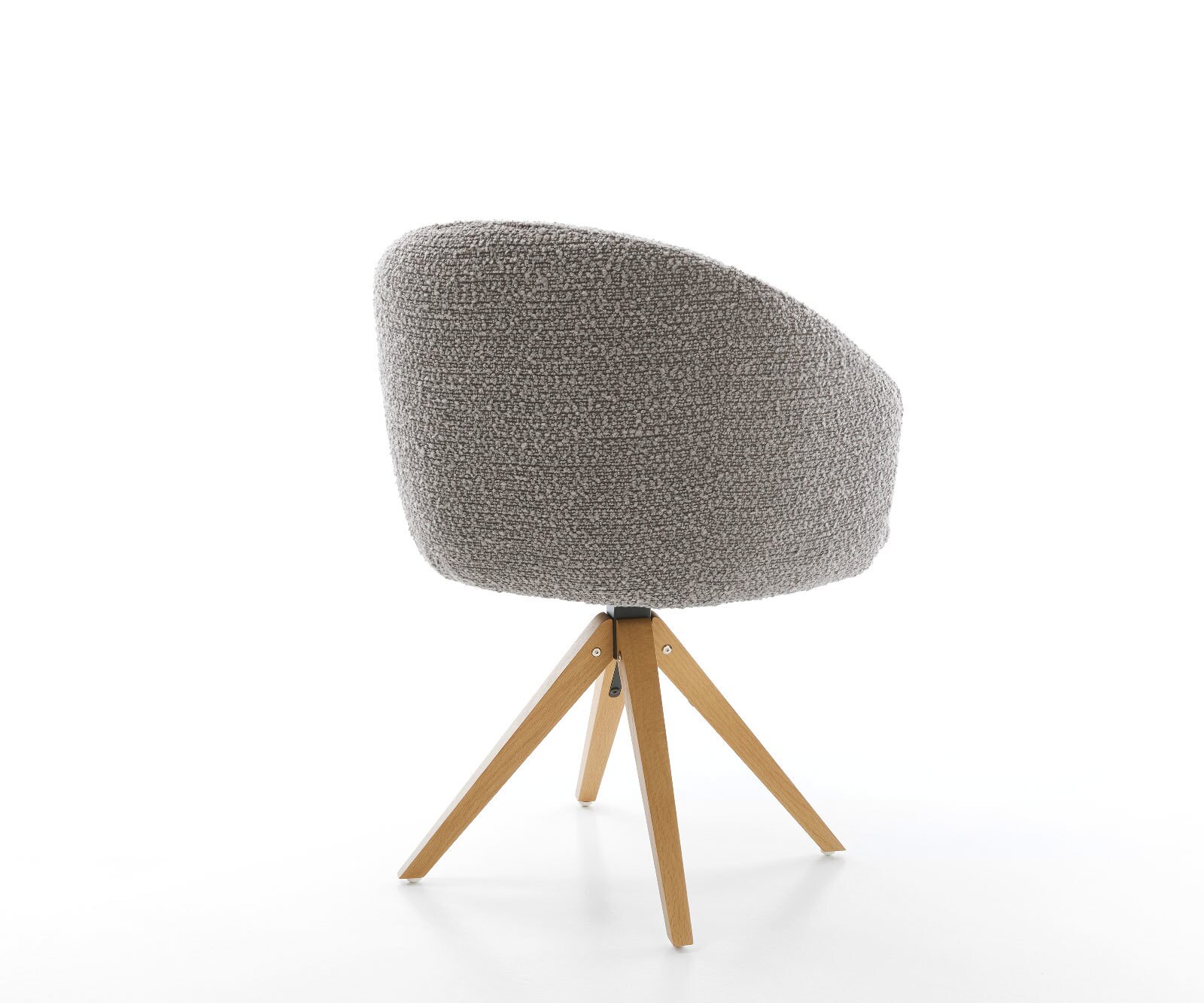 Chaise-pivotante Caja-Flex avec accoudoirs bouclé gris argenté pied en bois angulaire naturel pivotement sur 180° ressorts ensachés 4